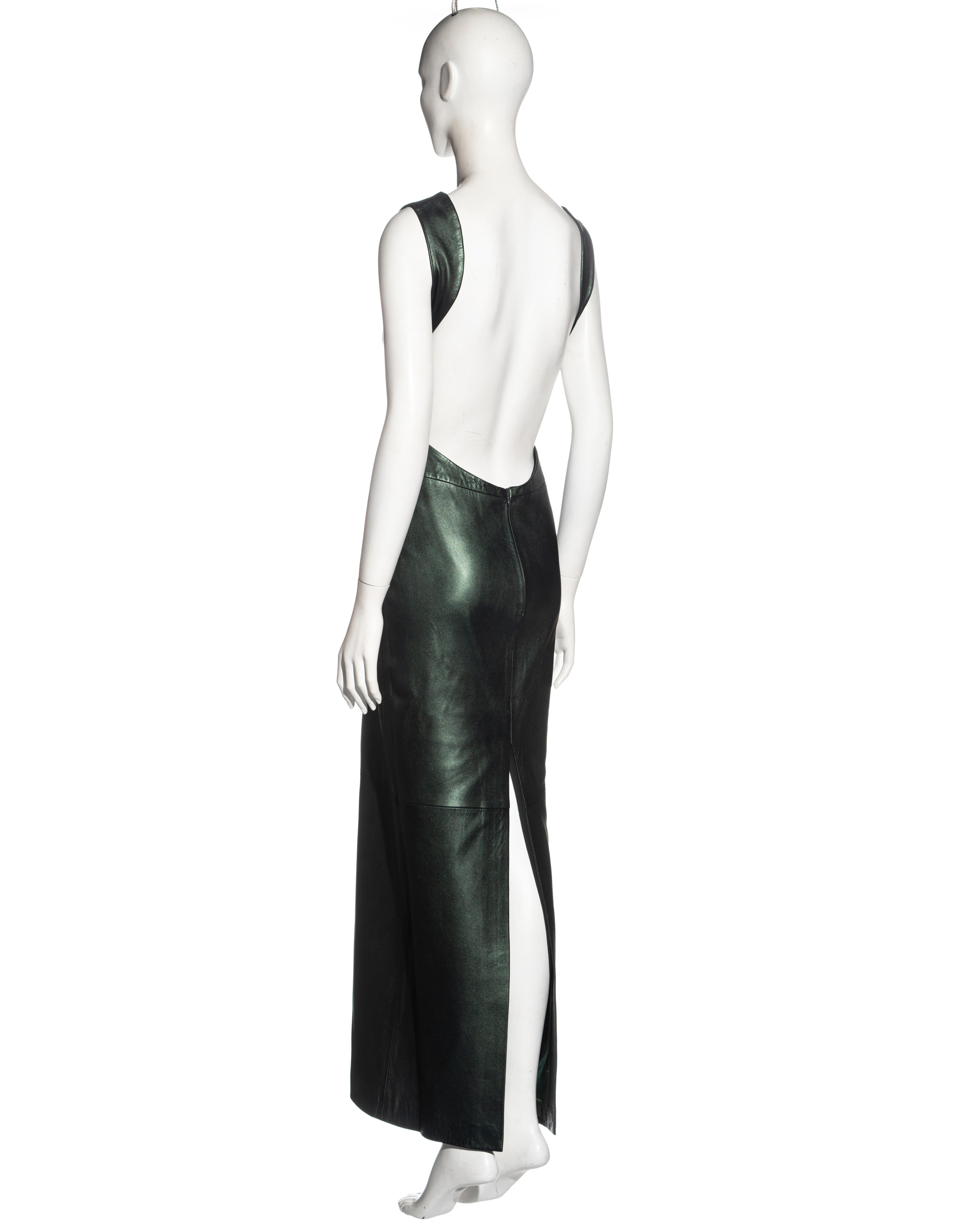 Mario Valentino green leather open back full-length dress, fw 1999 For Sale 3