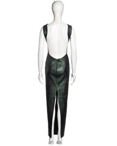 Mario Valentino green leather open back full-length dress, fw 1999
