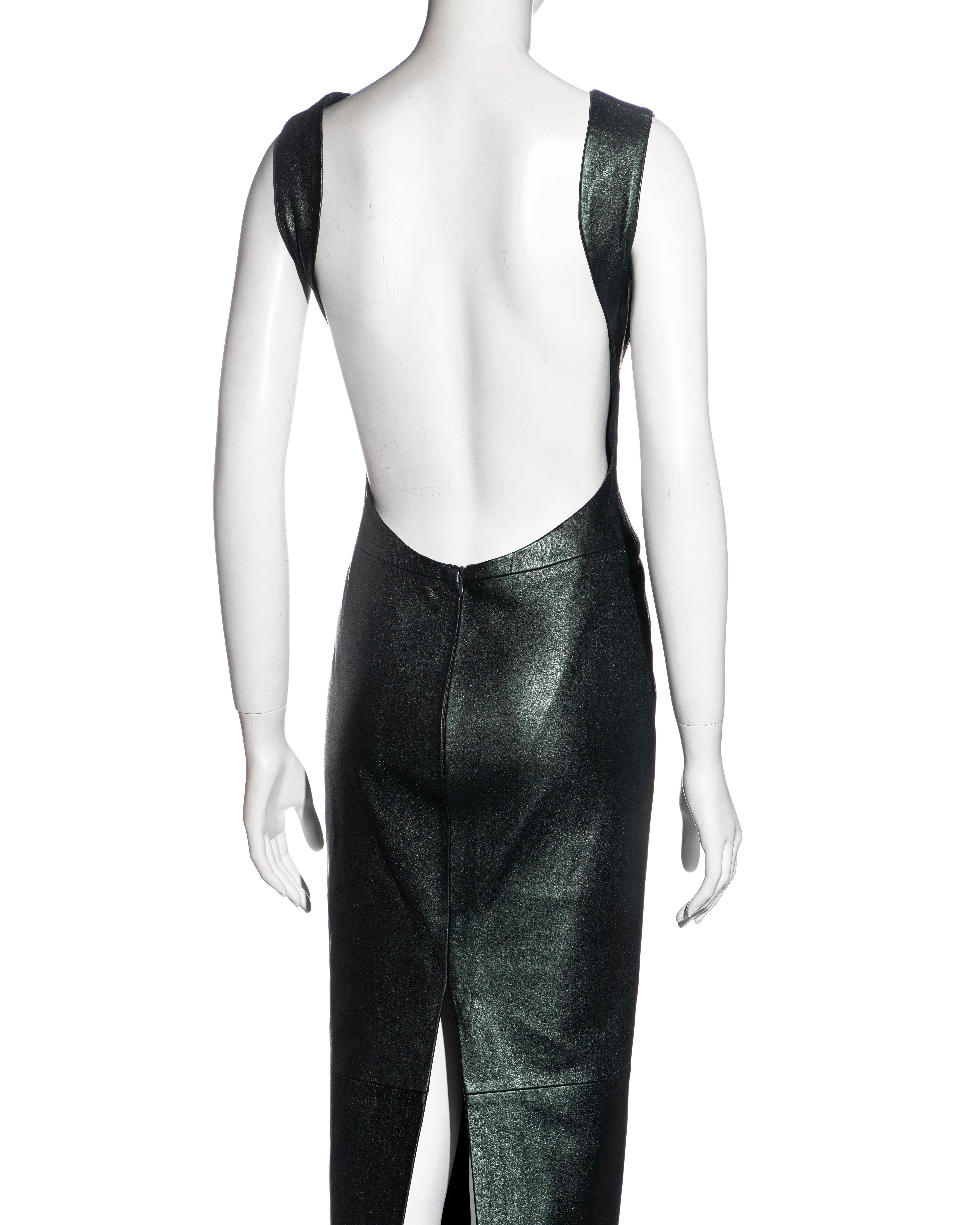 Women's Mario Valentino green leather open back full-length dress, fw 1999 For Sale