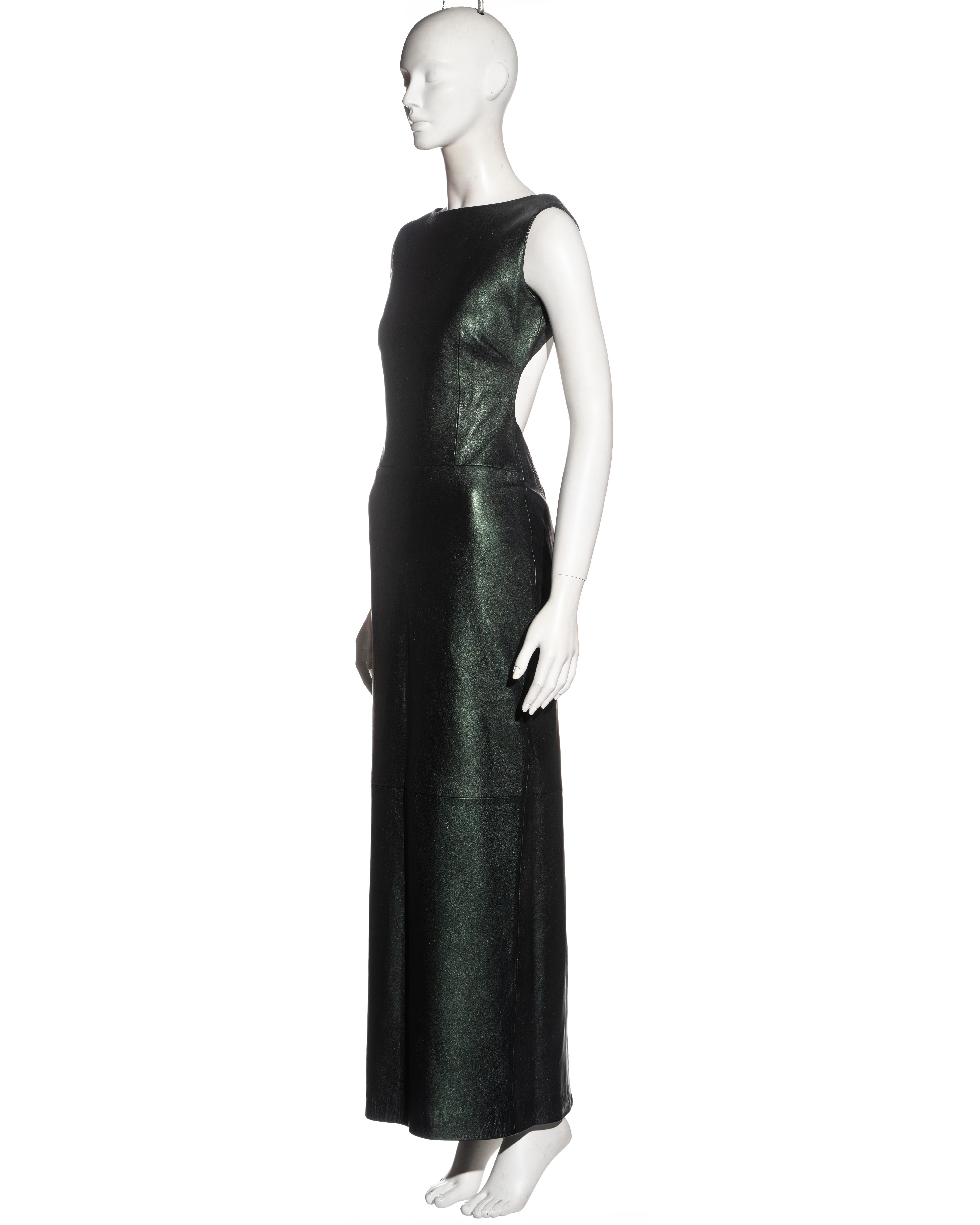 Mario Valentino green leather open back full-length dress, fw 1999 For Sale 1