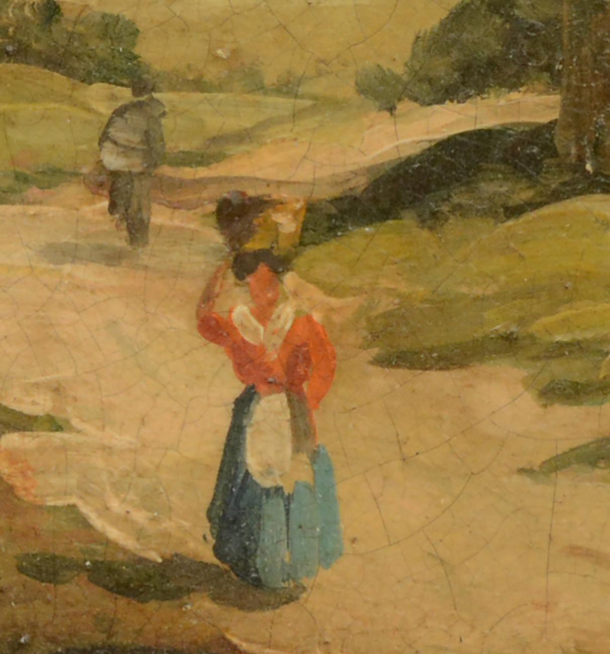 ESCENA RURAL - Pintura italiana al óleo sobre tabla - Painting Escuela italiana de Mario Vassetti