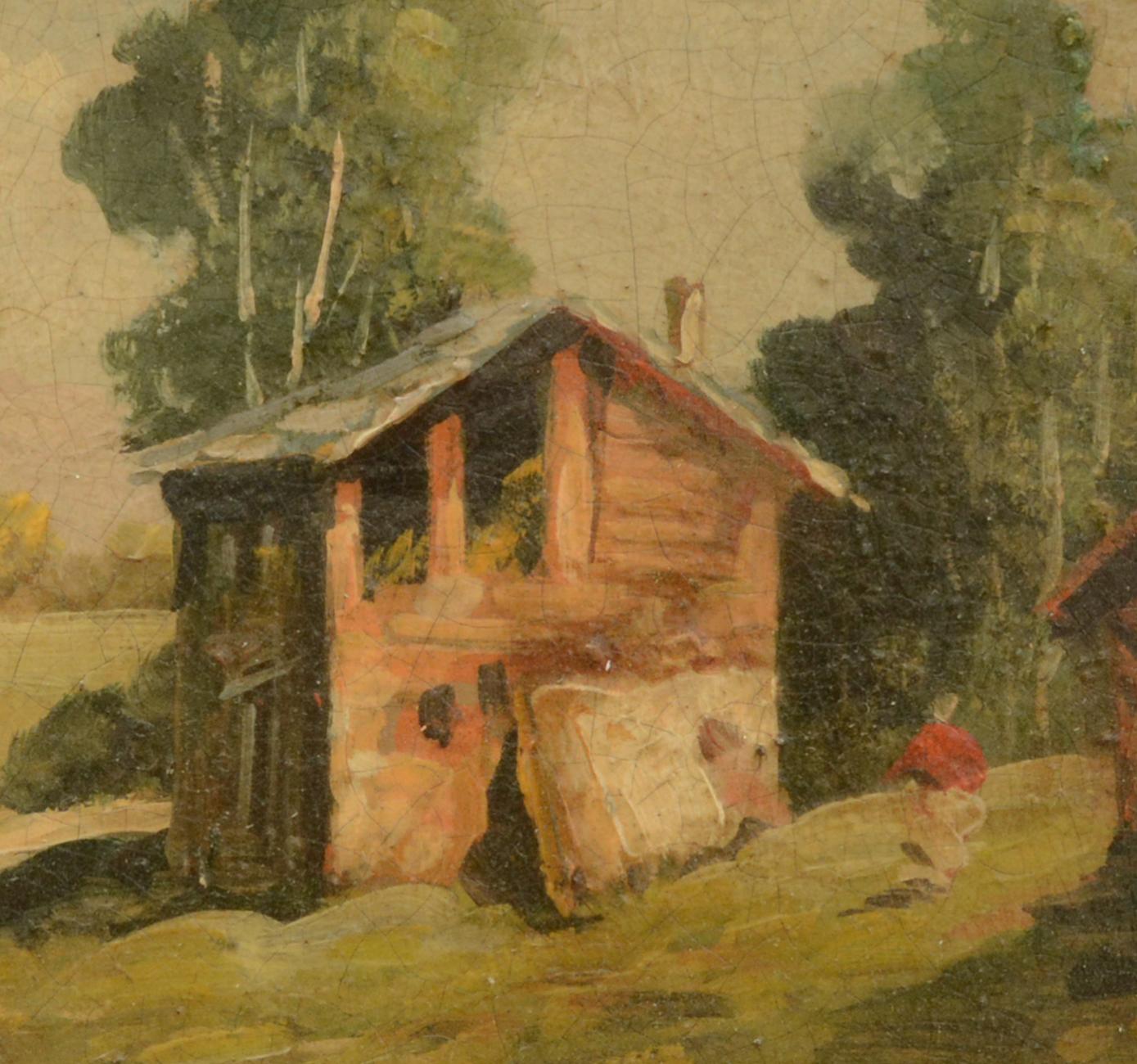 ESCENA RURAL - Pintura italiana al óleo sobre tabla - Landscape Painting Marrón de Mario Vassetti