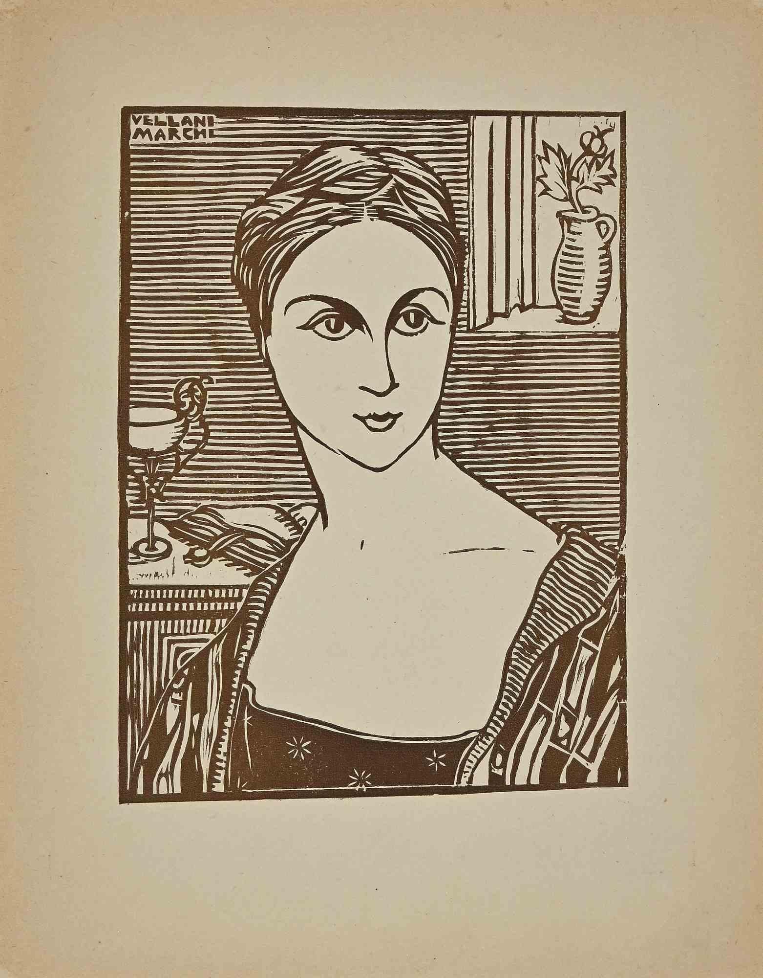 Portrait - Original Woodcut Print by Mario Vellani Marchi - 1925