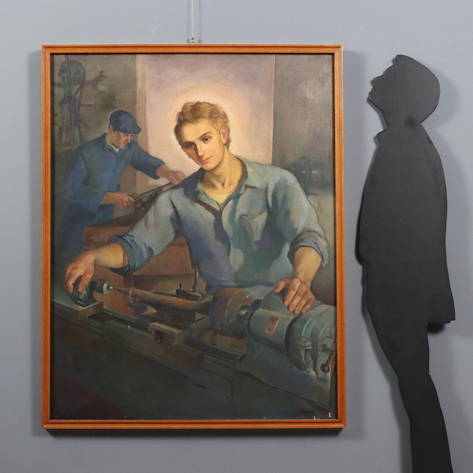 Cristo Lavoratore 1950 ca. – Painting von Mario Venzo