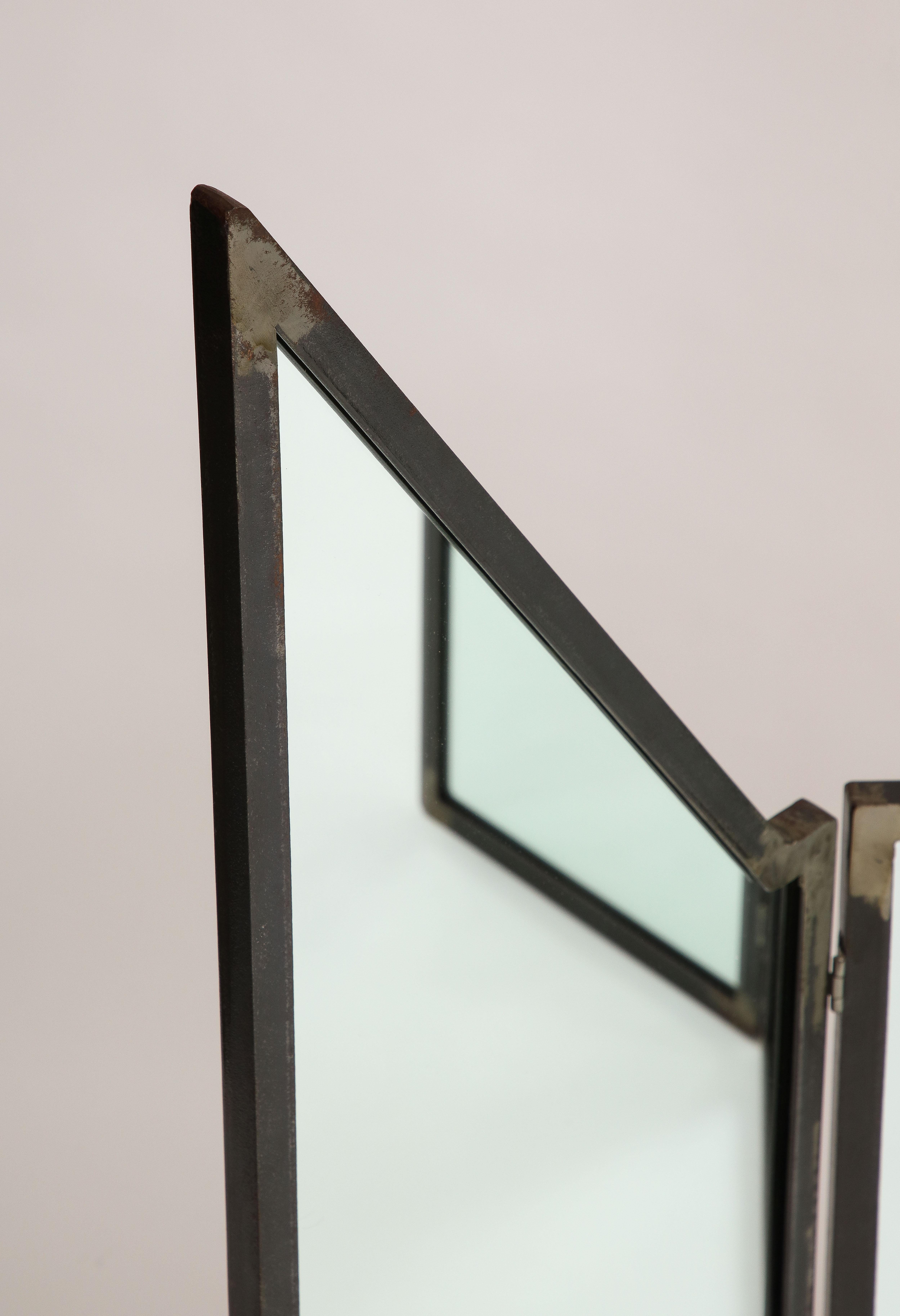 Mario Villa Patinated Iron Folding Mirror with Three Panels For Sale 1