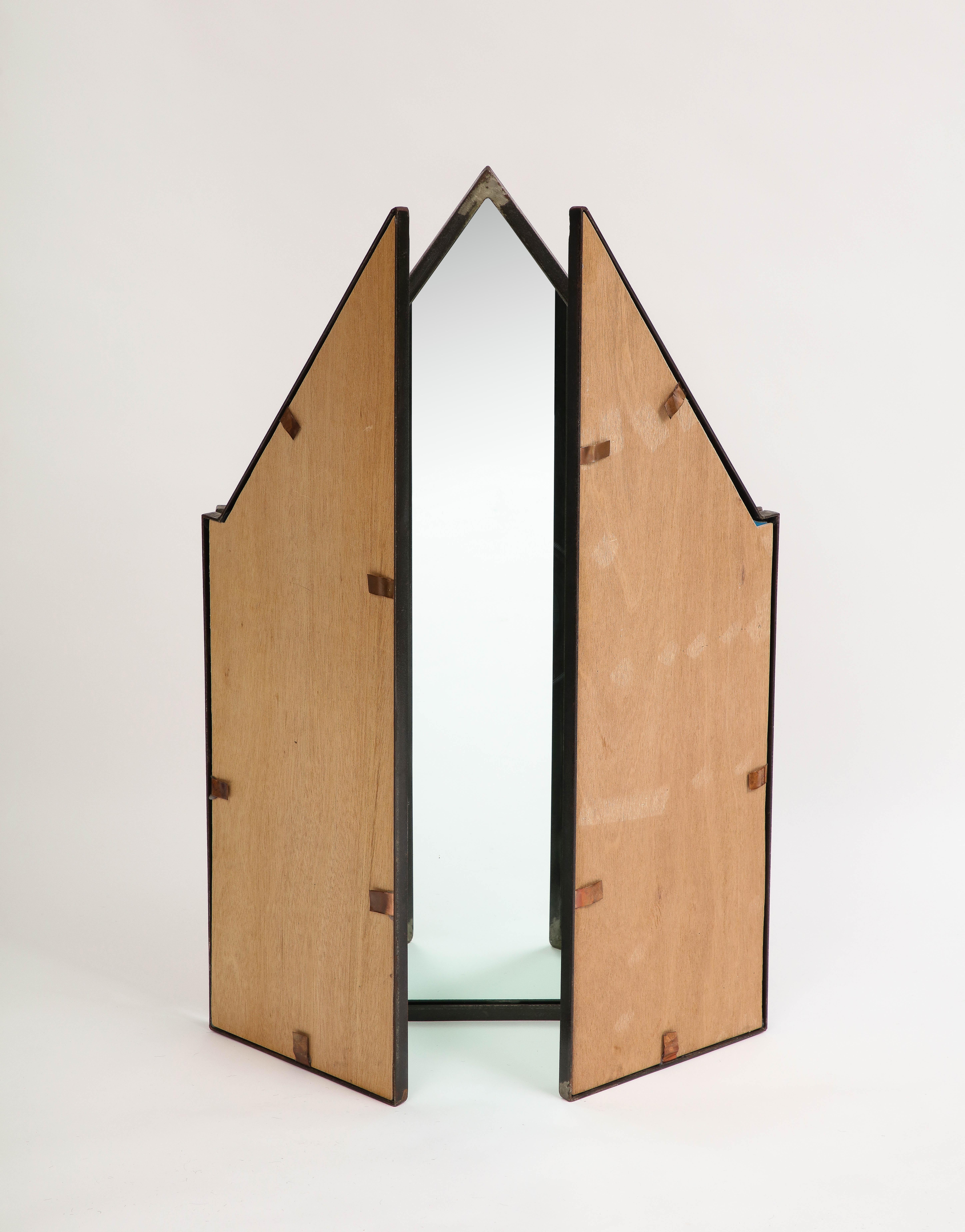 Mario Villa Patinated Iron Folding Mirror with Three Panels For Sale 2