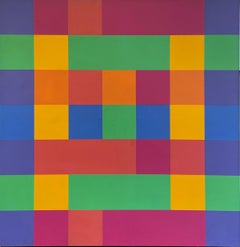 « Sans titre » Mario Yrisarry, abstraction géométrique, champ de couleurs, carrés arc-en-ciel