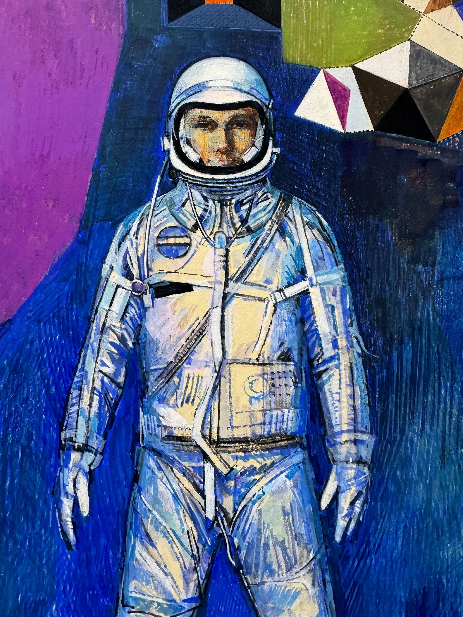 Astronaut - Space Man Mitte des Jahrhunderts - Howard Hughes – Painting von Mario Zamparelli