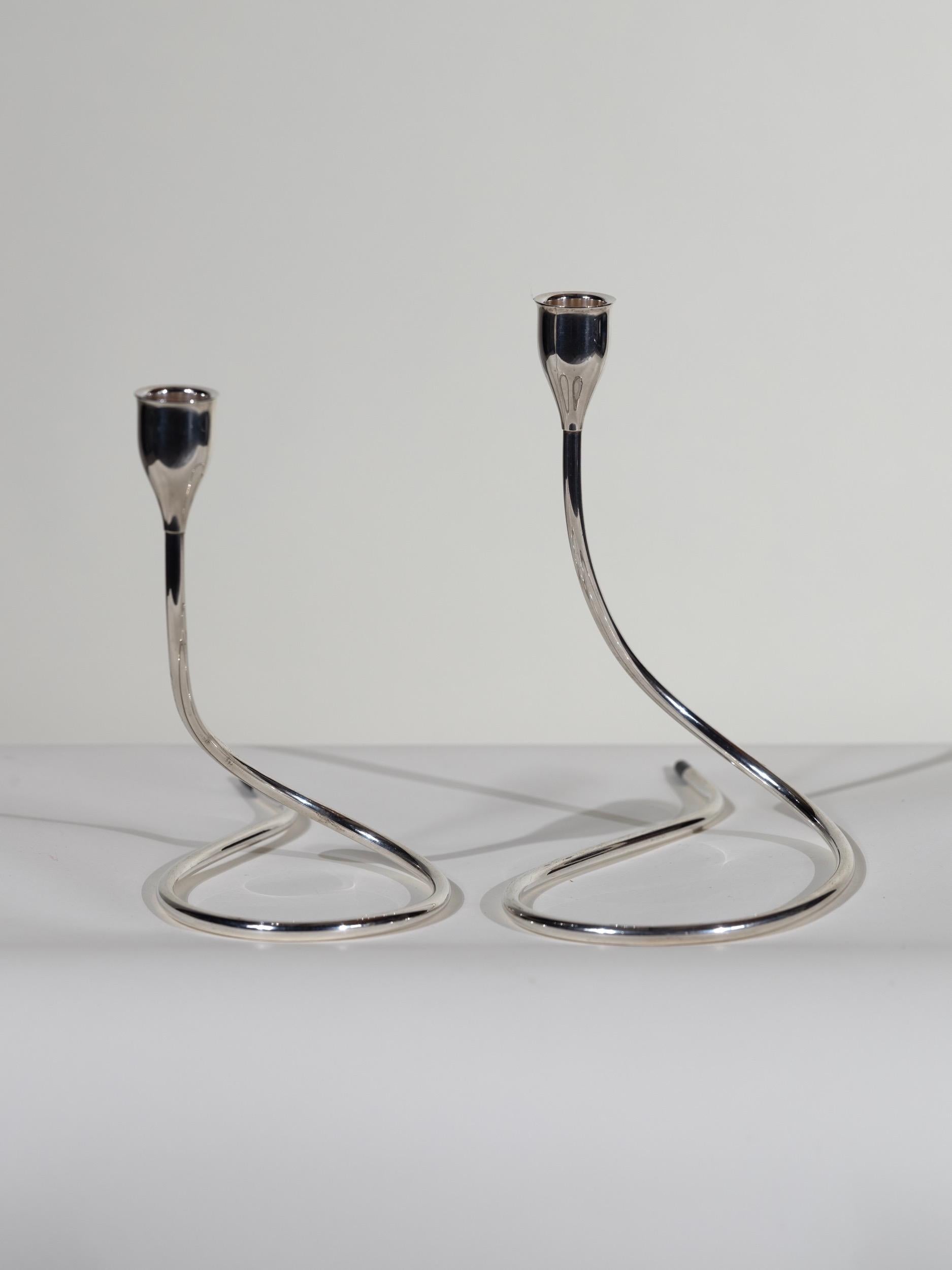 Marion Anderson Noyes Towle Sterling Silver Serpentine Candlestick Pair For Sale 1
