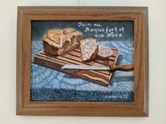 Blue Cheese Bread, Original Signed Contemporary Still Life Food Painting