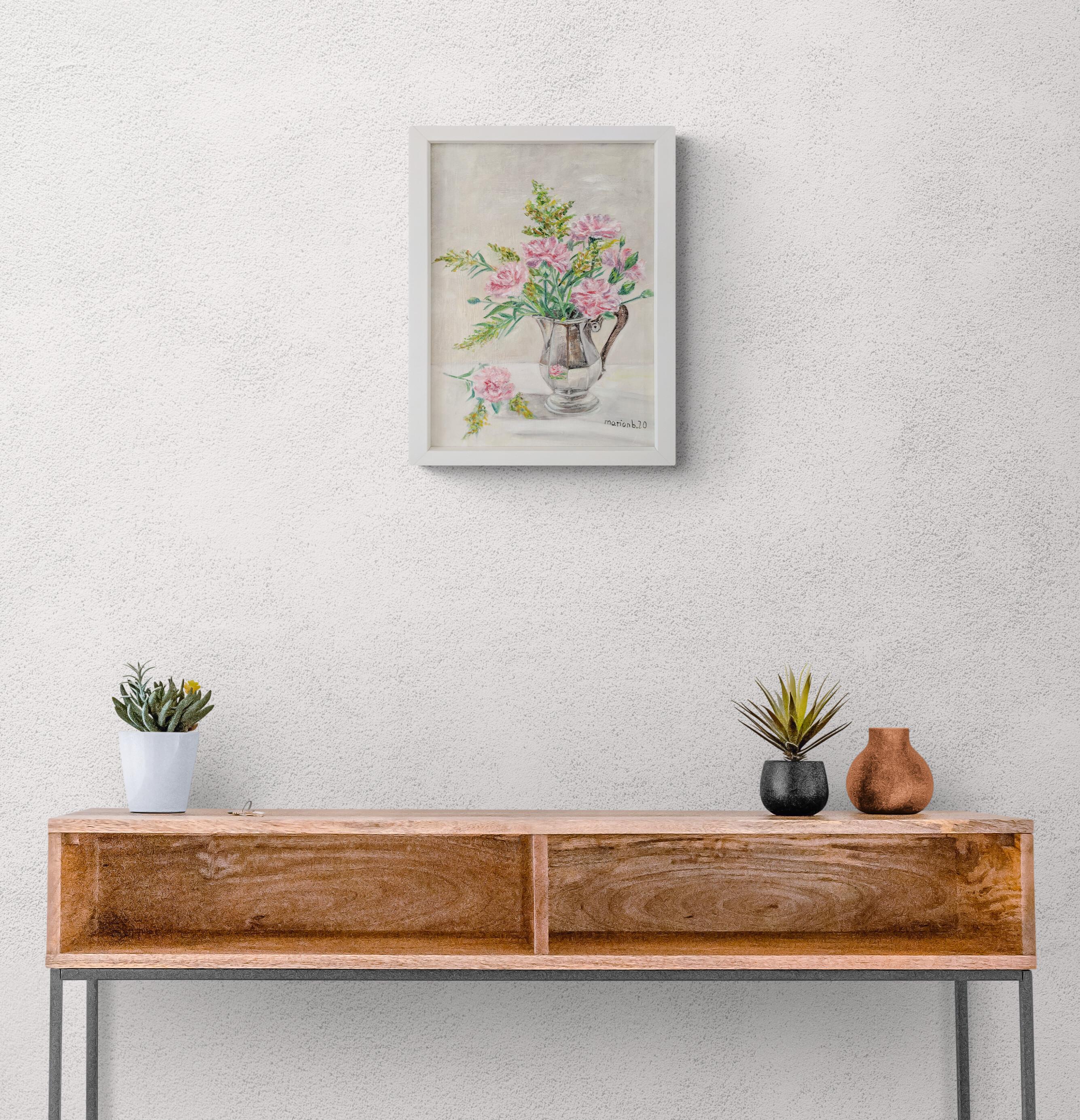 Carnations (oeillets), Original Framed Signed Contemporary Floral Still Life For Sale 1