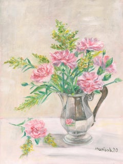 Carnations (oeillets), Nature morte florale contemporaine originale signée et encadrée