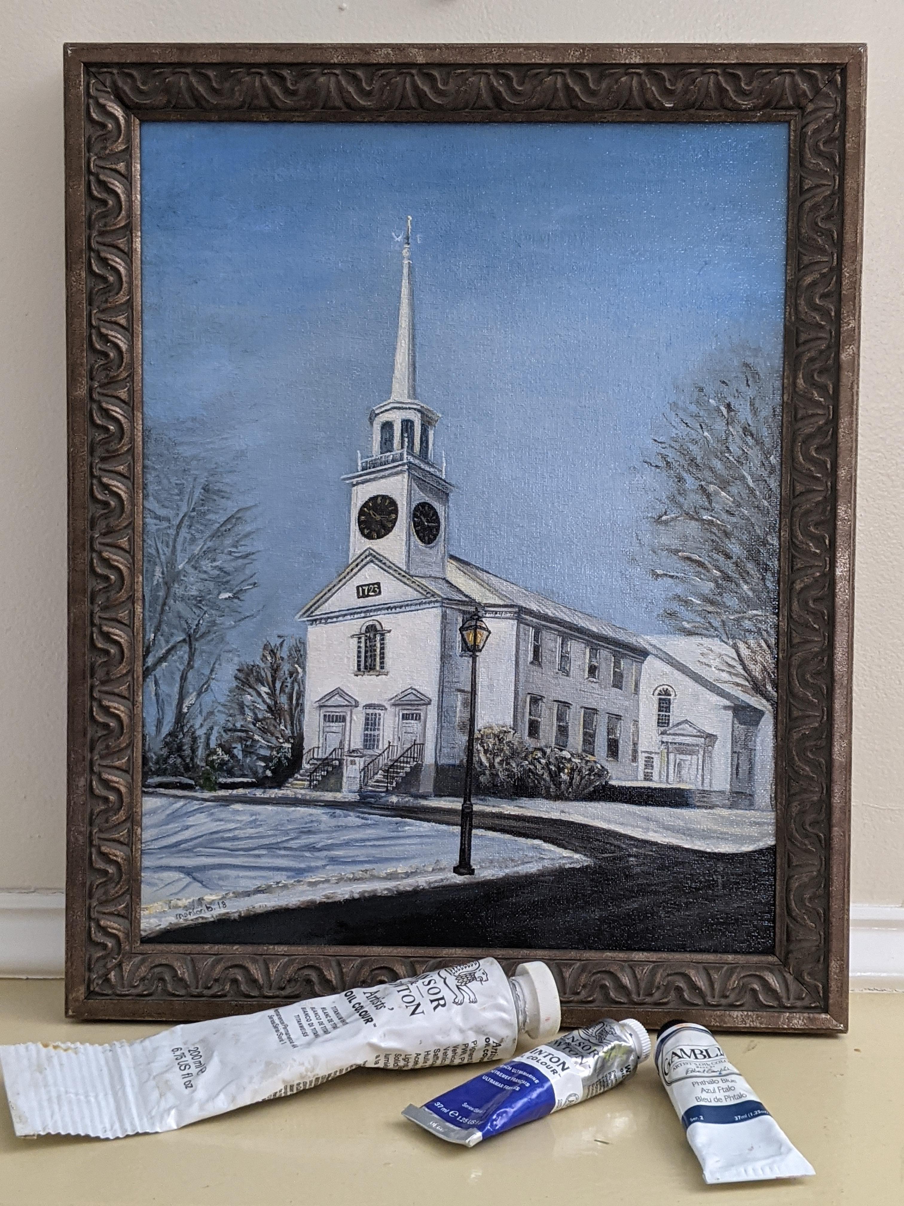 Benvenuti nel New England - Landscape Painting Blu di Marion Buricatu