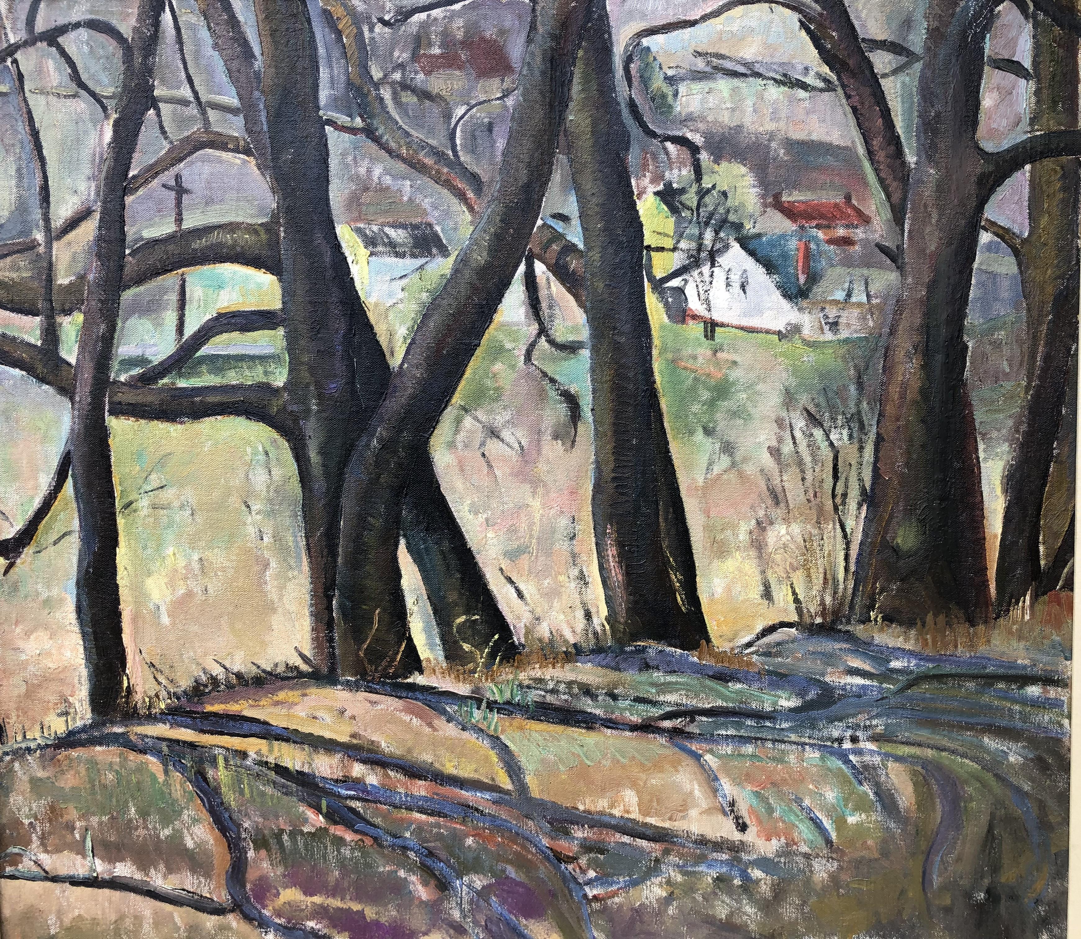 Schöne modernistische/impressionistische Landschaft von Marian Butler Ewald. Das Gemälde ist Öl auf Leinwand und misst 24