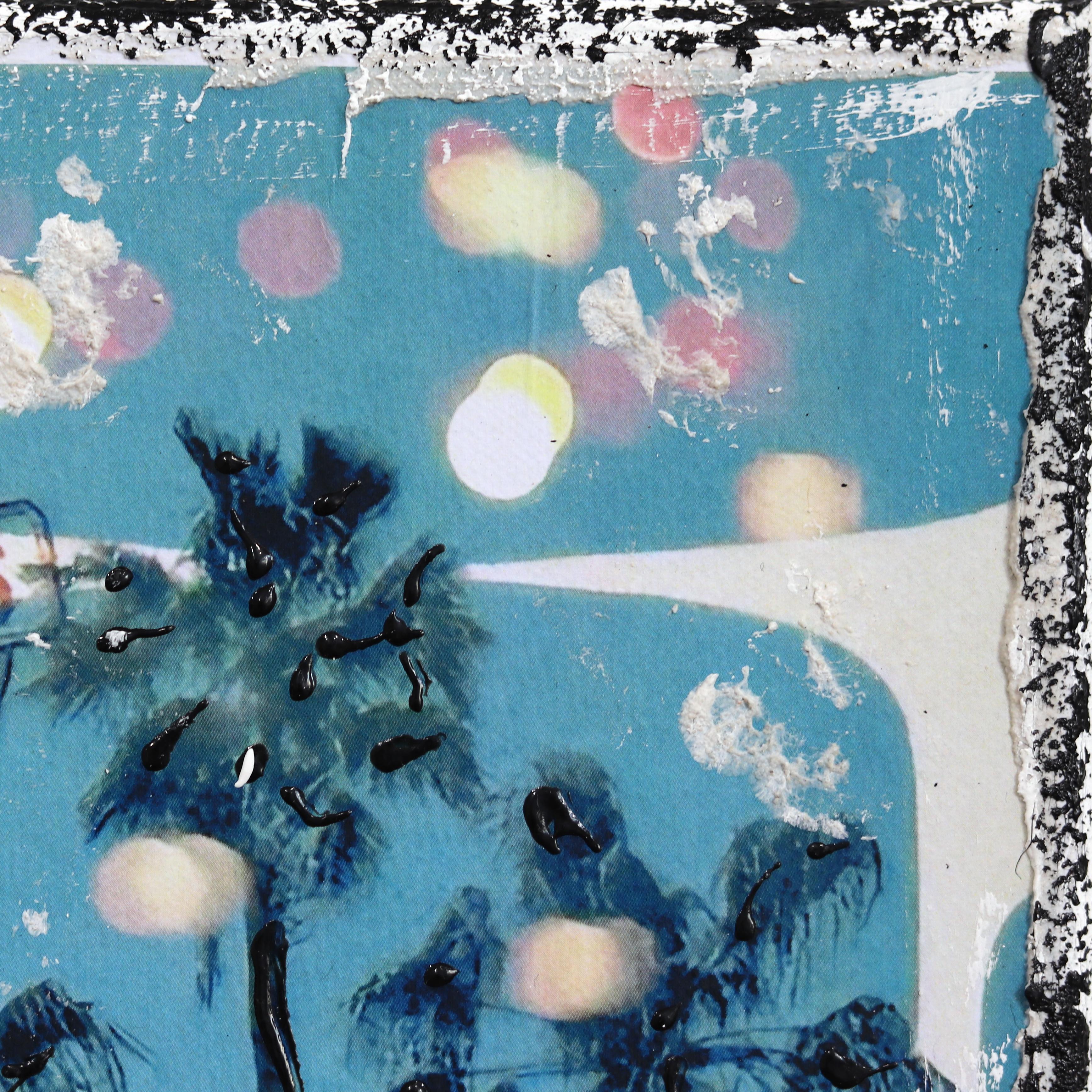 Blue LA Palms - Original Cool Tone City Inspired Textural Collage Pop Artwork For Sale 2