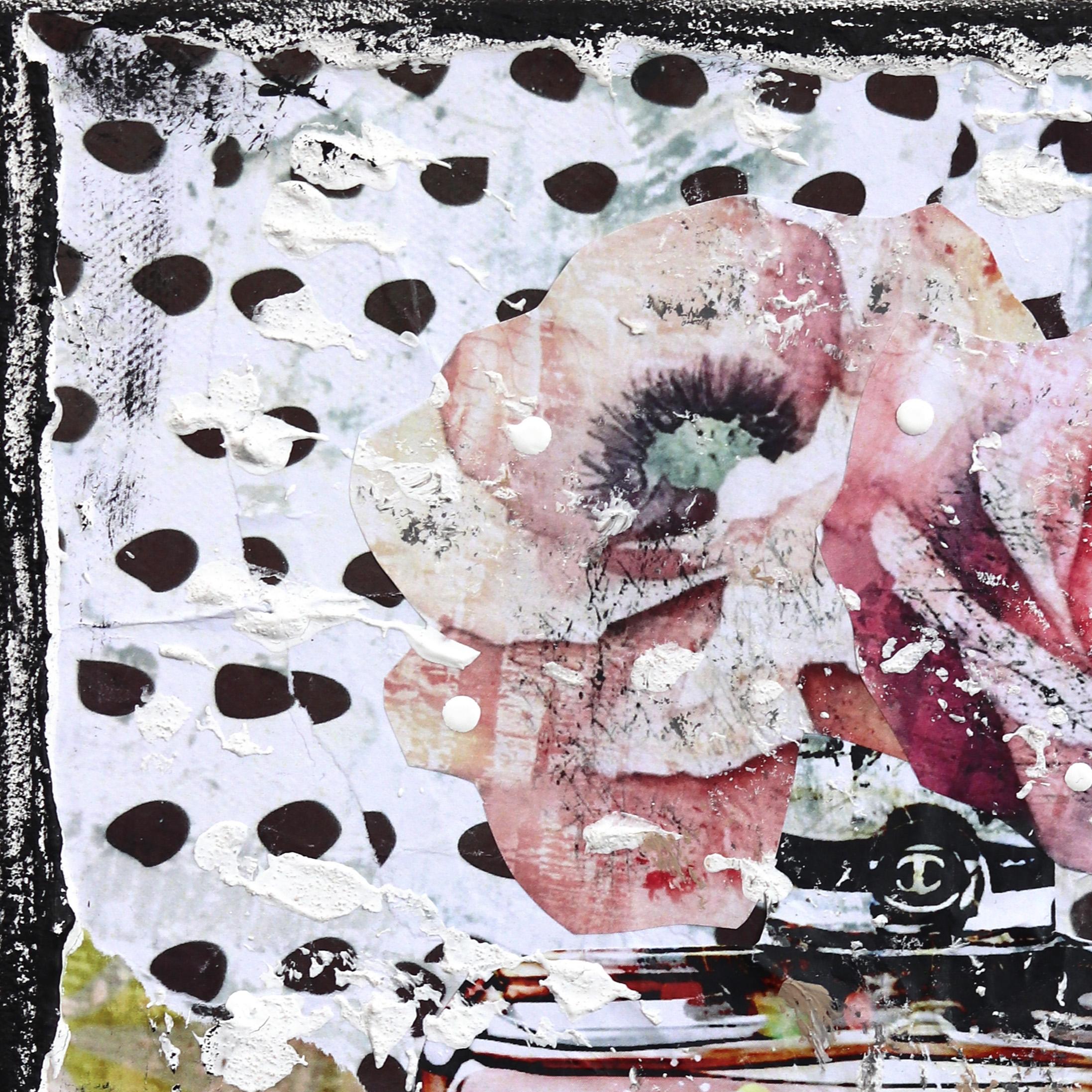 Chanel Bloom - Original Abstract Floral Perfume Textural Distressed Collage Art - Pop Art Painting par Marion Duschletta