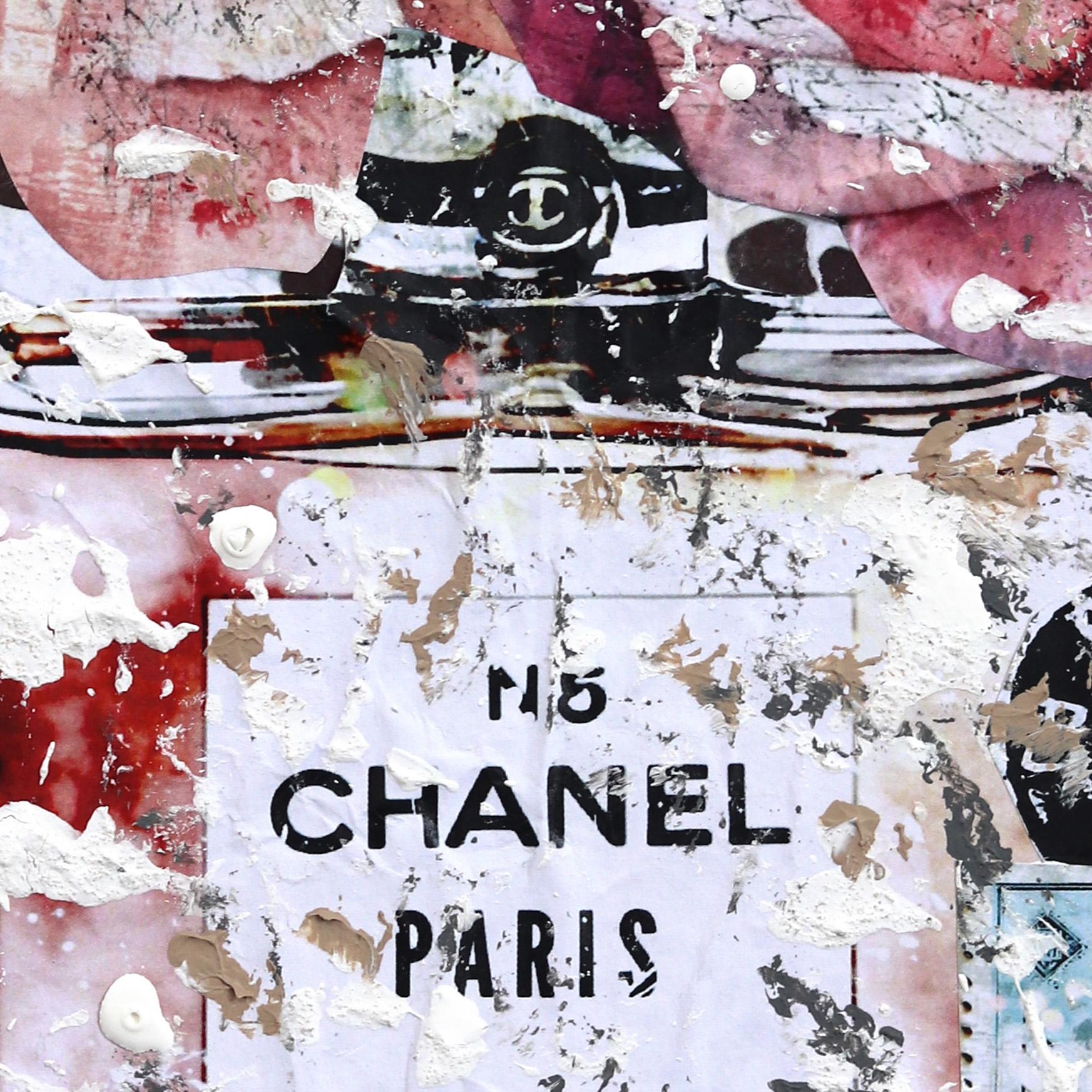Chanel Bloom - Original Abstract Floral Perfume Textural Distressed Collage Art en vente 4