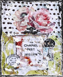 Chanel Bloom - Original Abstract Floral Perfume Textural Distressed Collage Art