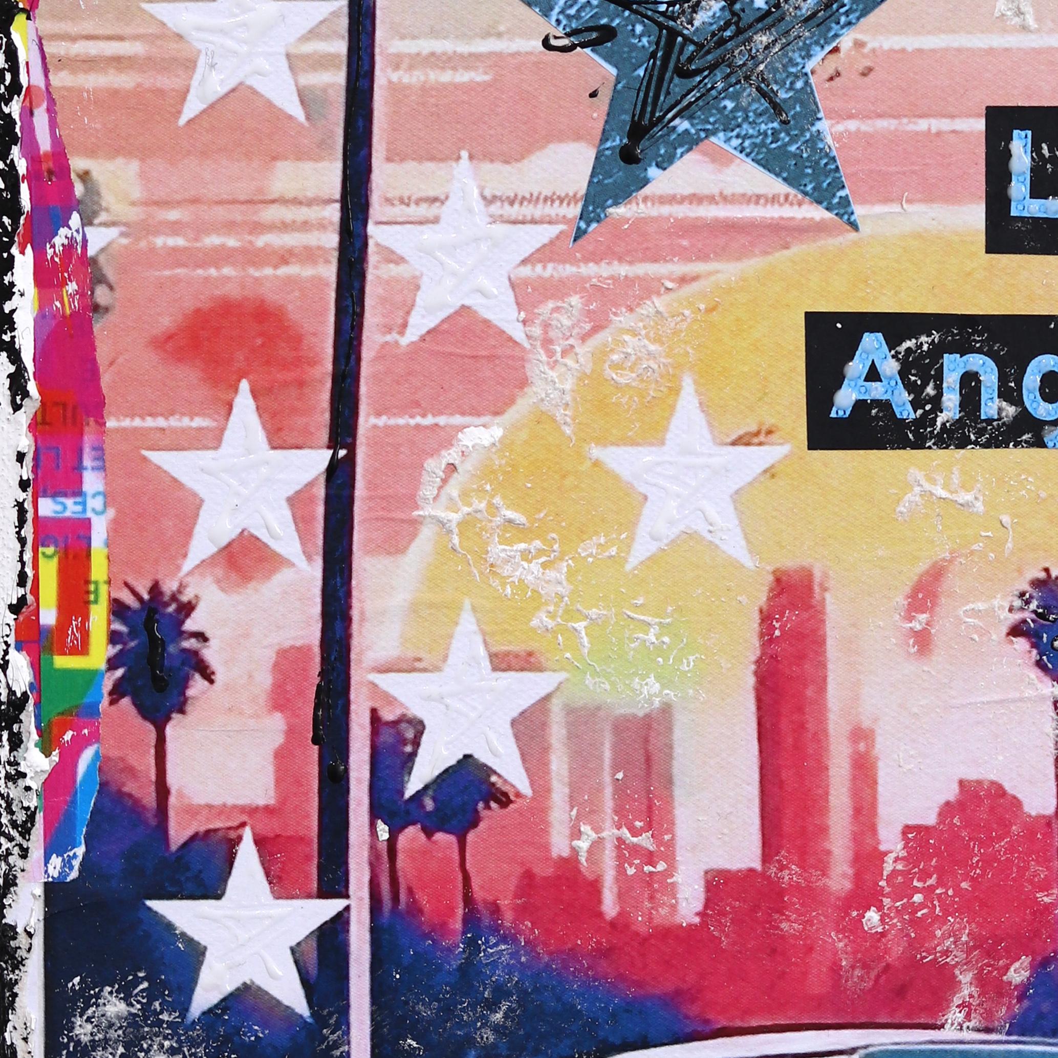 Classic Los Angeles - Original farbenfrohe Stadt Stillleben Textur-Collage im Angebot 7