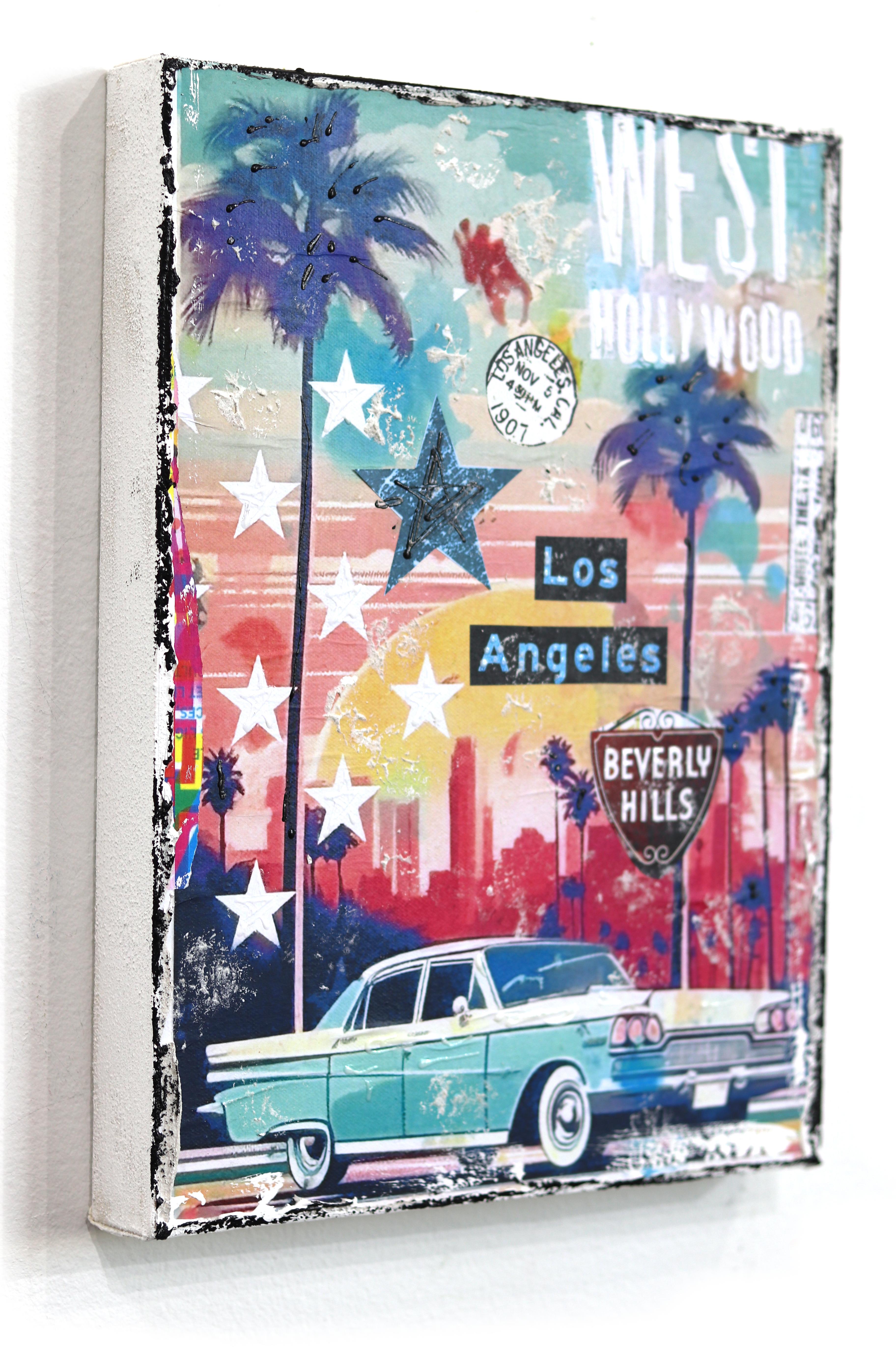 Classic Los Angeles - Original farbenfrohe Stadt Stillleben Textur-Collage im Angebot 1