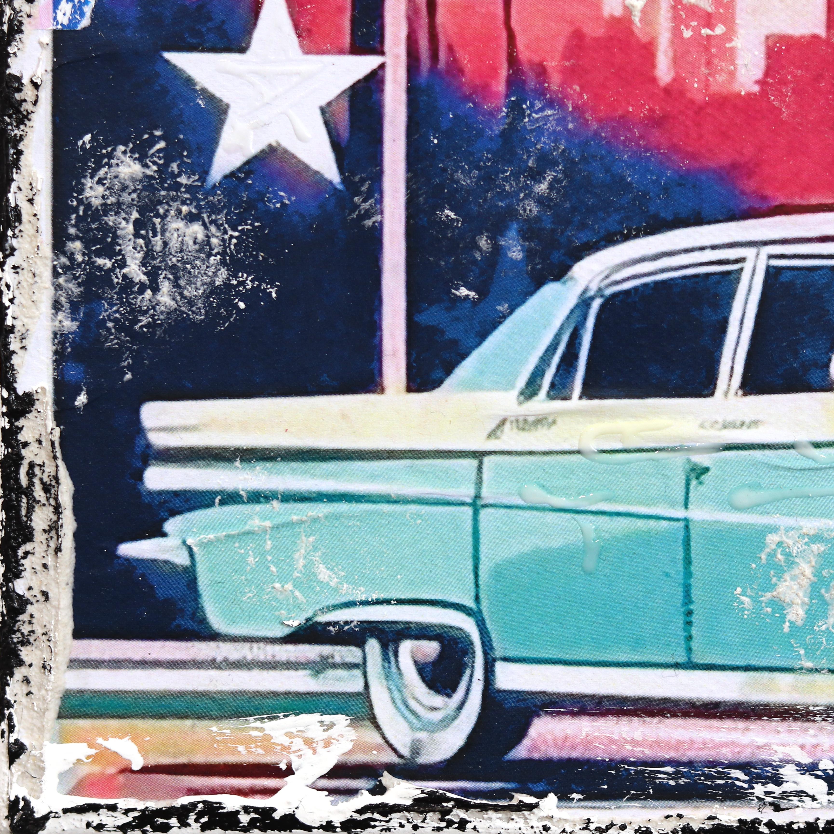 Classic Los Angeles - Original farbenfrohe Stadt Stillleben Textur-Collage im Angebot 3