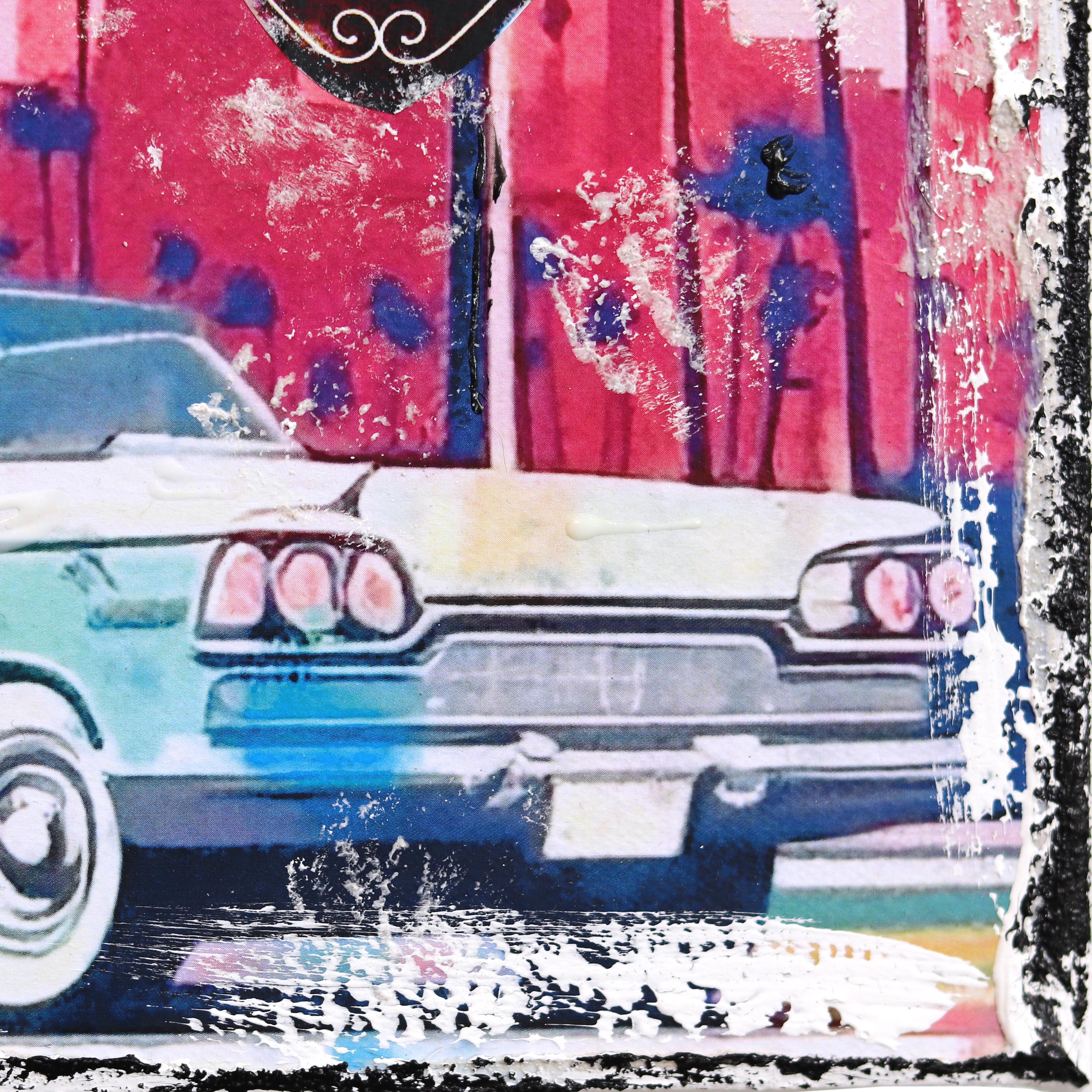 Classic Los Angeles - Original farbenfrohe Stadt Stillleben Textur-Collage im Angebot 4