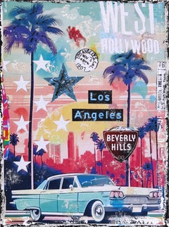 Classic Los Angeles - Original Colorful City Still Life Textural Collage