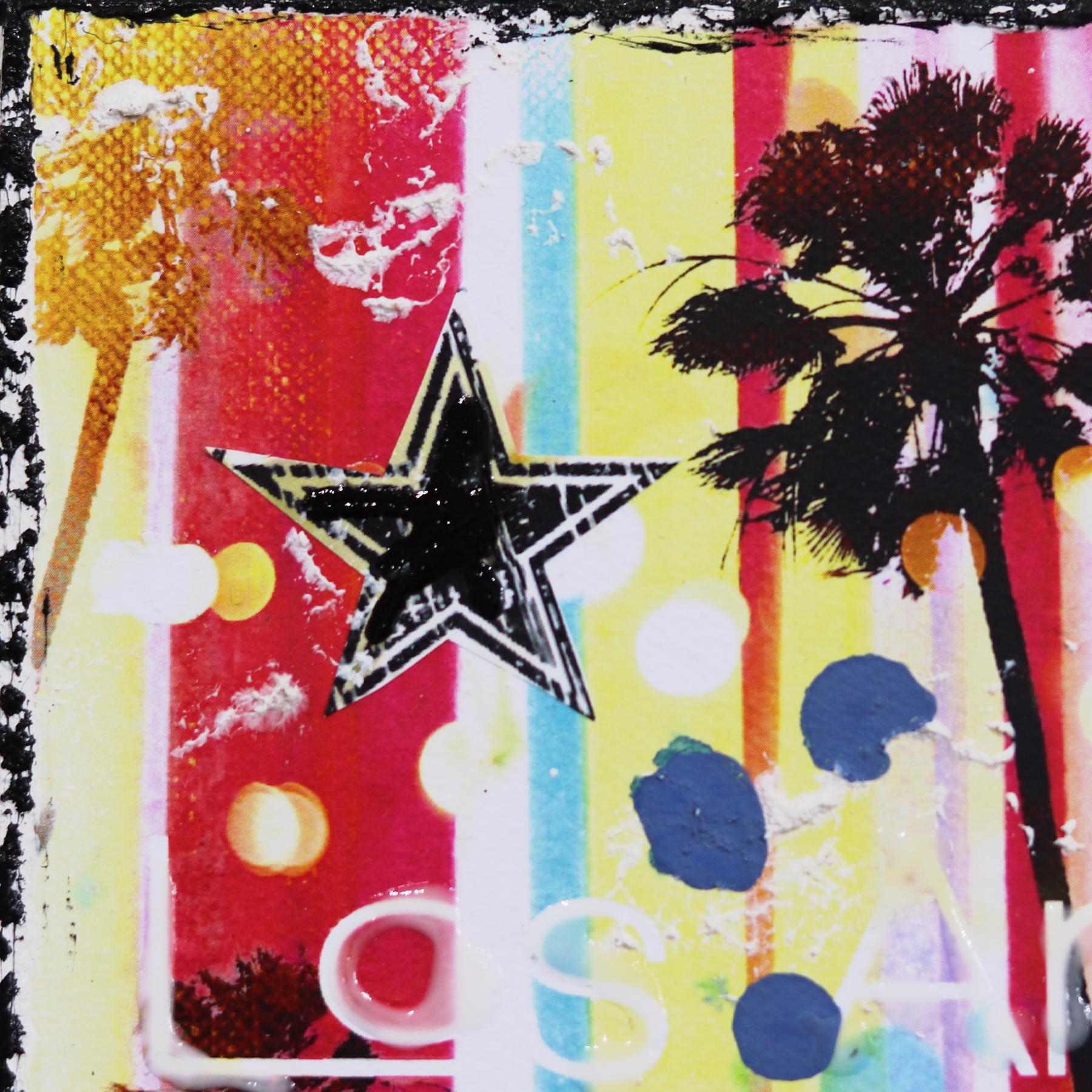 Colorful LA - Original Pop Art Landscape Collage on Canvas For Sale 1