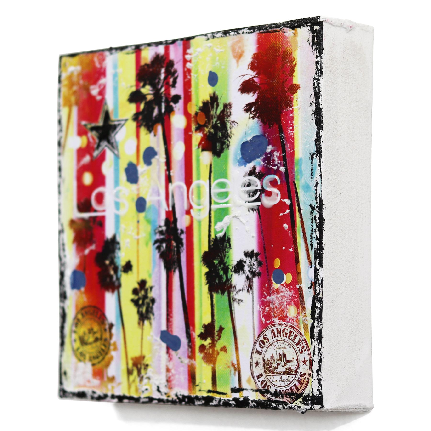Colorful LA - Original Pop Art Landscape Collage on Canvas For Sale 2