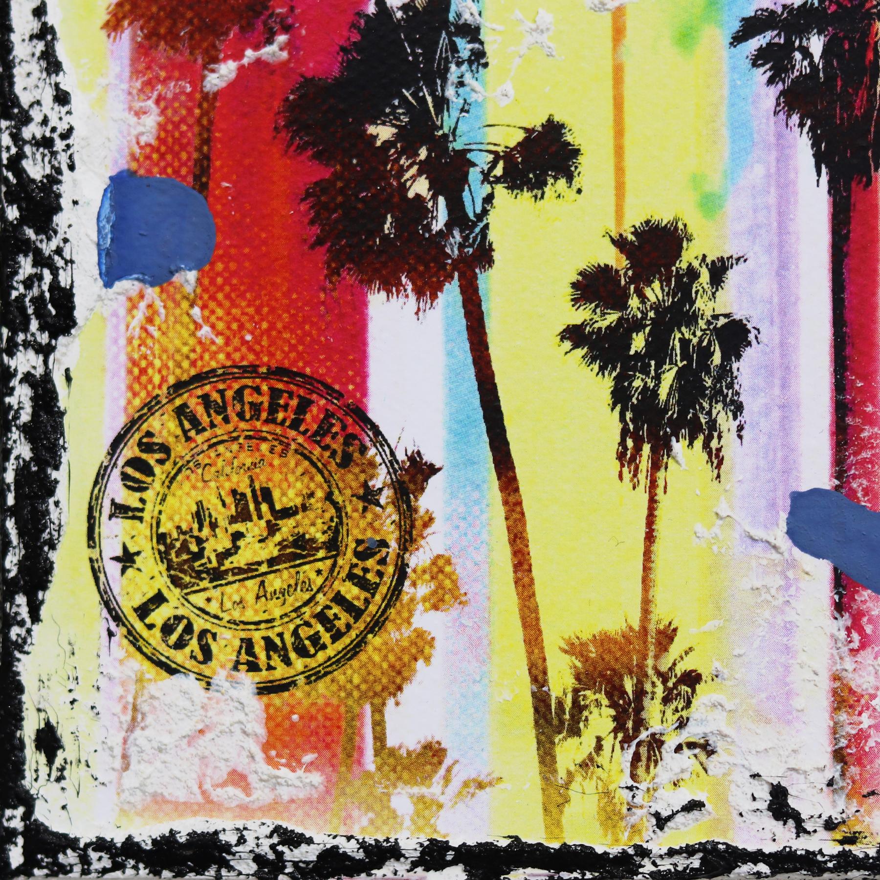 Colorful LA - Original Pop Art Landscape Collage on Canvas For Sale 5