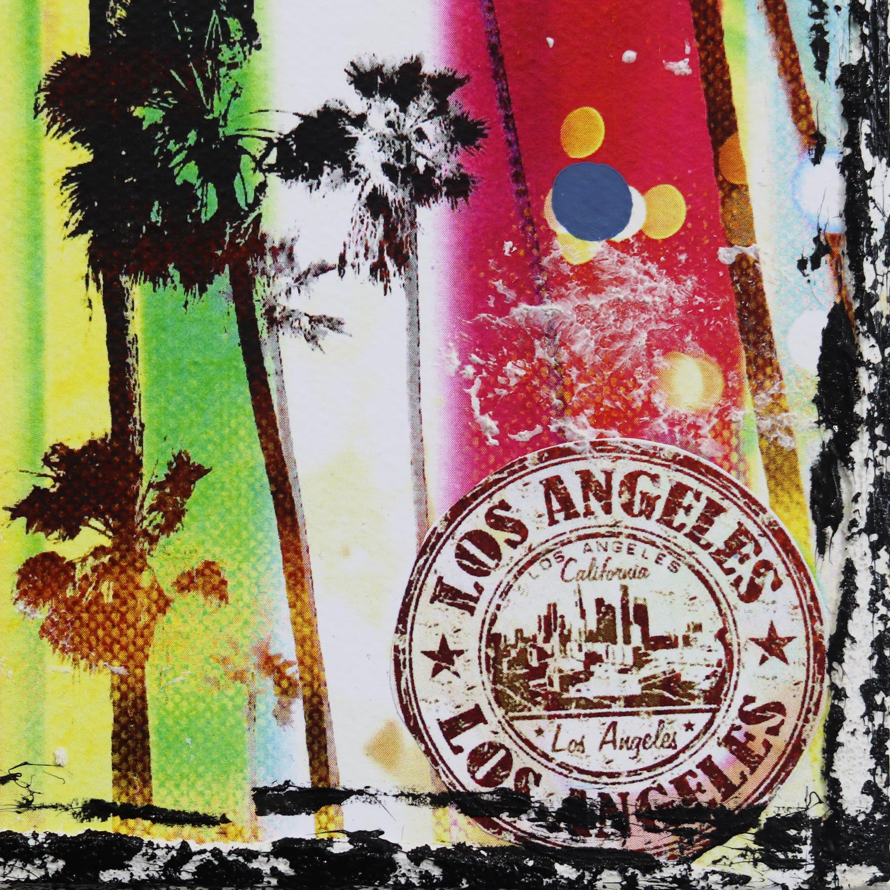 Colorful LA - Original Pop Art Landscape Collage on Canvas For Sale 6