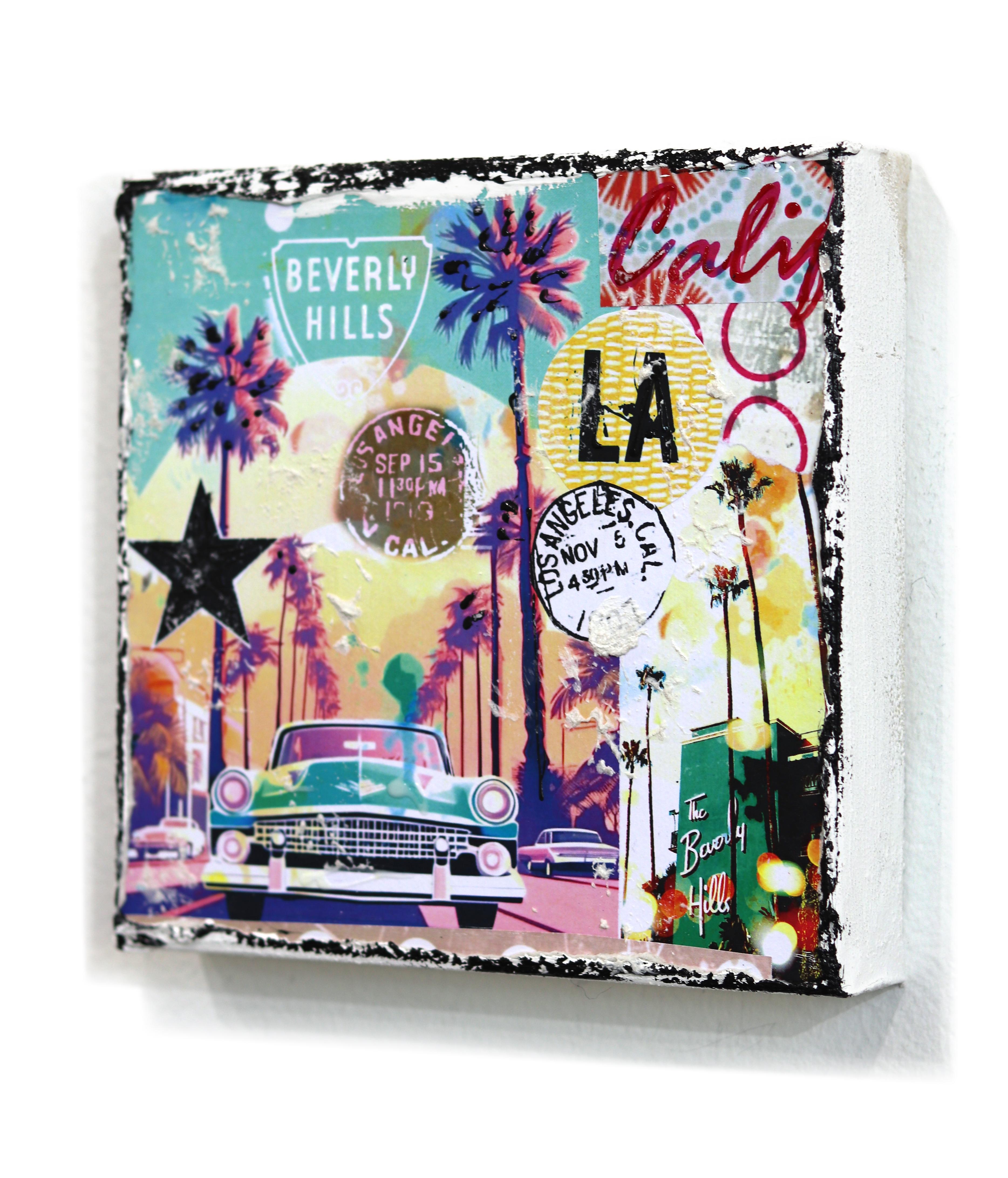 Cruisin' Beverly - Original Abstract Colorful Textural City Inspired Collage Art For Sale 1