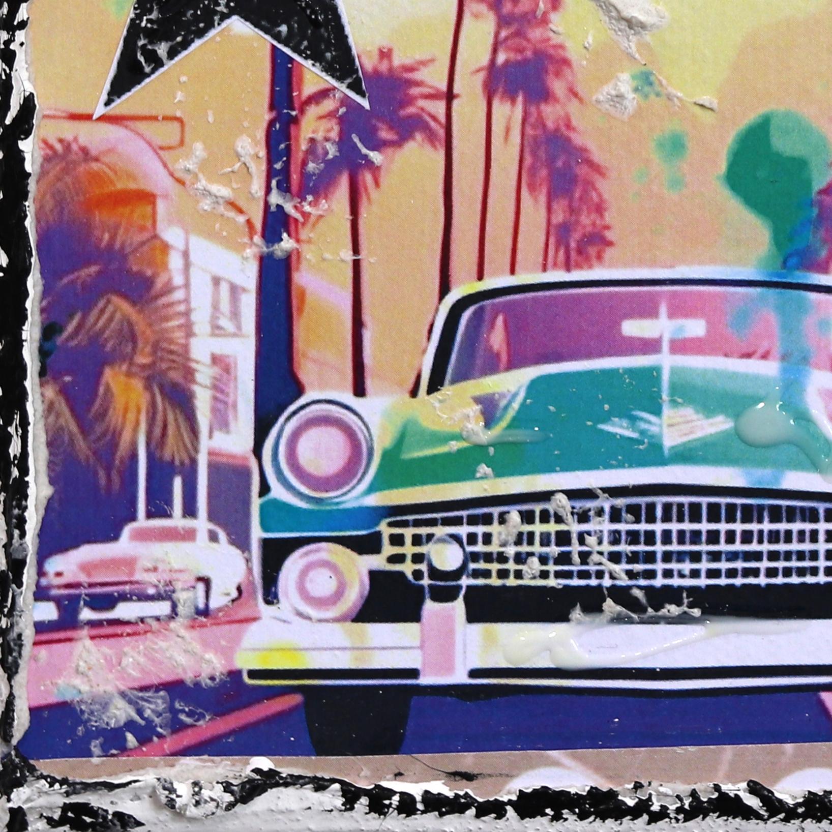 Cruisin' Beverly - Original Abstract Colorful Textural City Inspired Collage Art For Sale 4