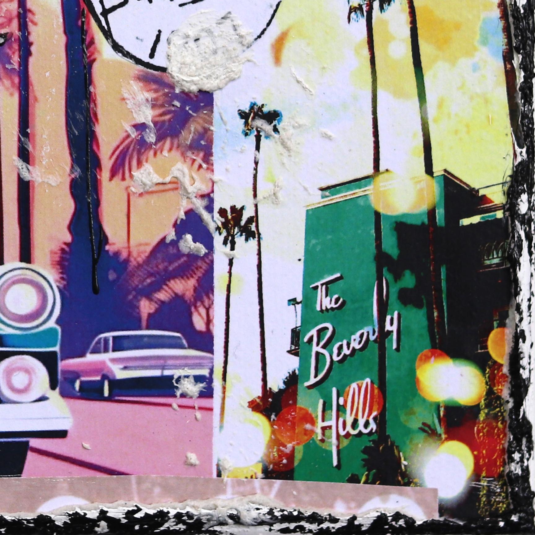 Cruisin' Beverly - Original Abstract Colorful Textural City Inspired Collage Art For Sale 5
