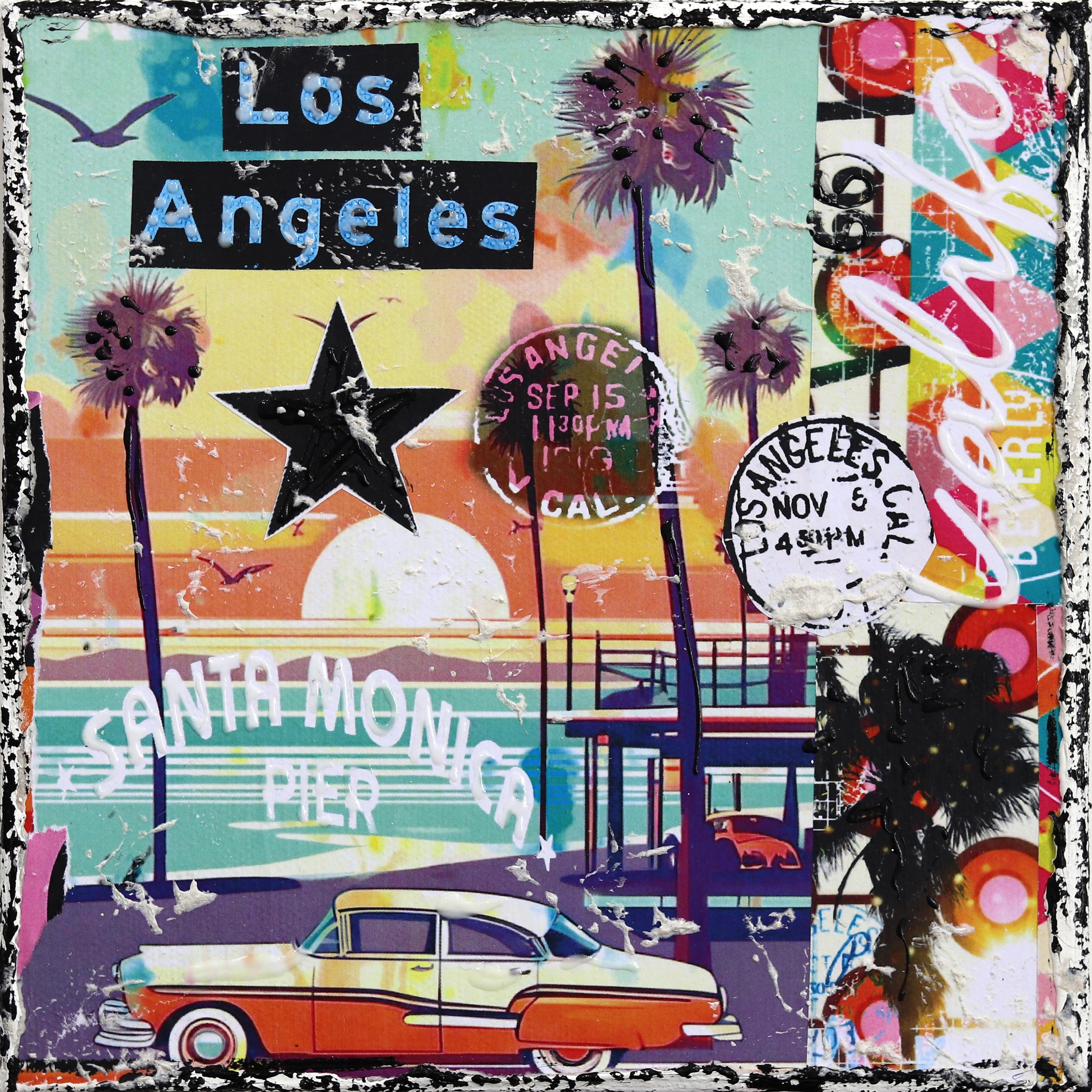 Cruisin' Santa Monica - Abstract Colorful Textural Los Angeles Collage Artwork