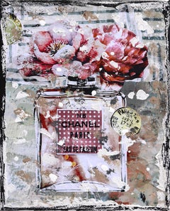 Eau de Chanel - Original Abstract Floral Perfume Textural Distressed Collage Art