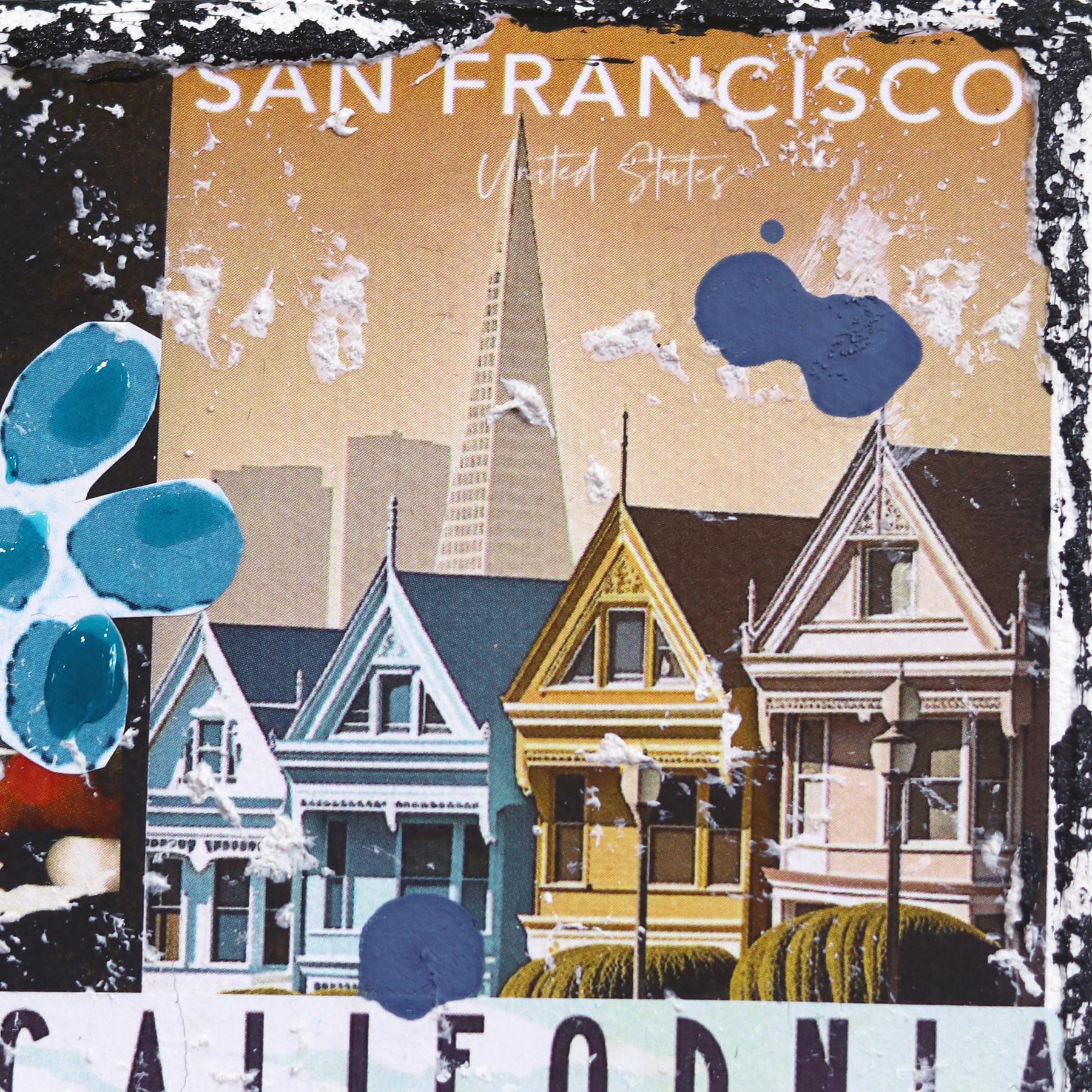 Golden Gate - Collage originale di paesaggi pop art su tela in vendita 2