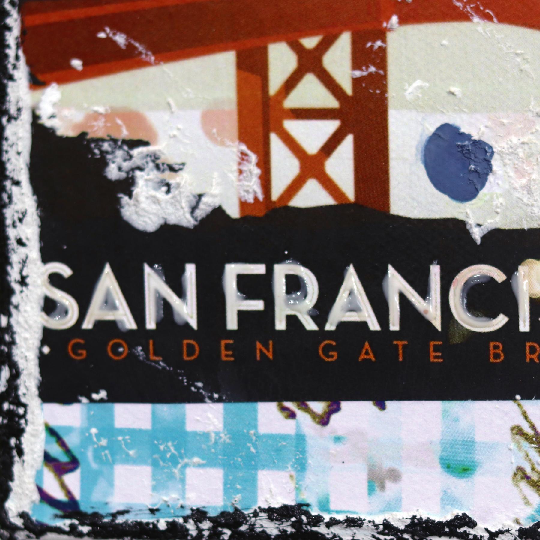 Golden Gate - Collage originale di paesaggi pop art su tela in vendita 4