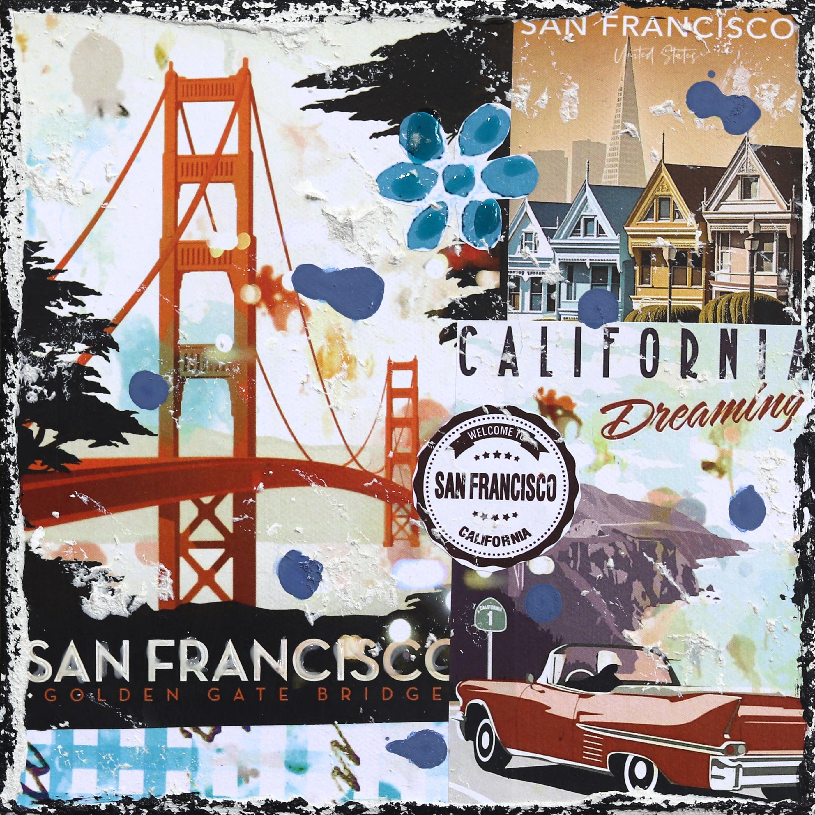 Golden Gate - Collage originale di paesaggi pop art su tela