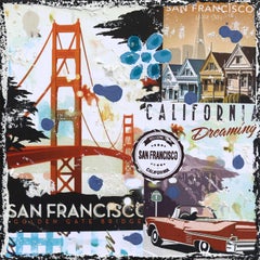 Golden Gate - Collage originale di paesaggi pop art su tela