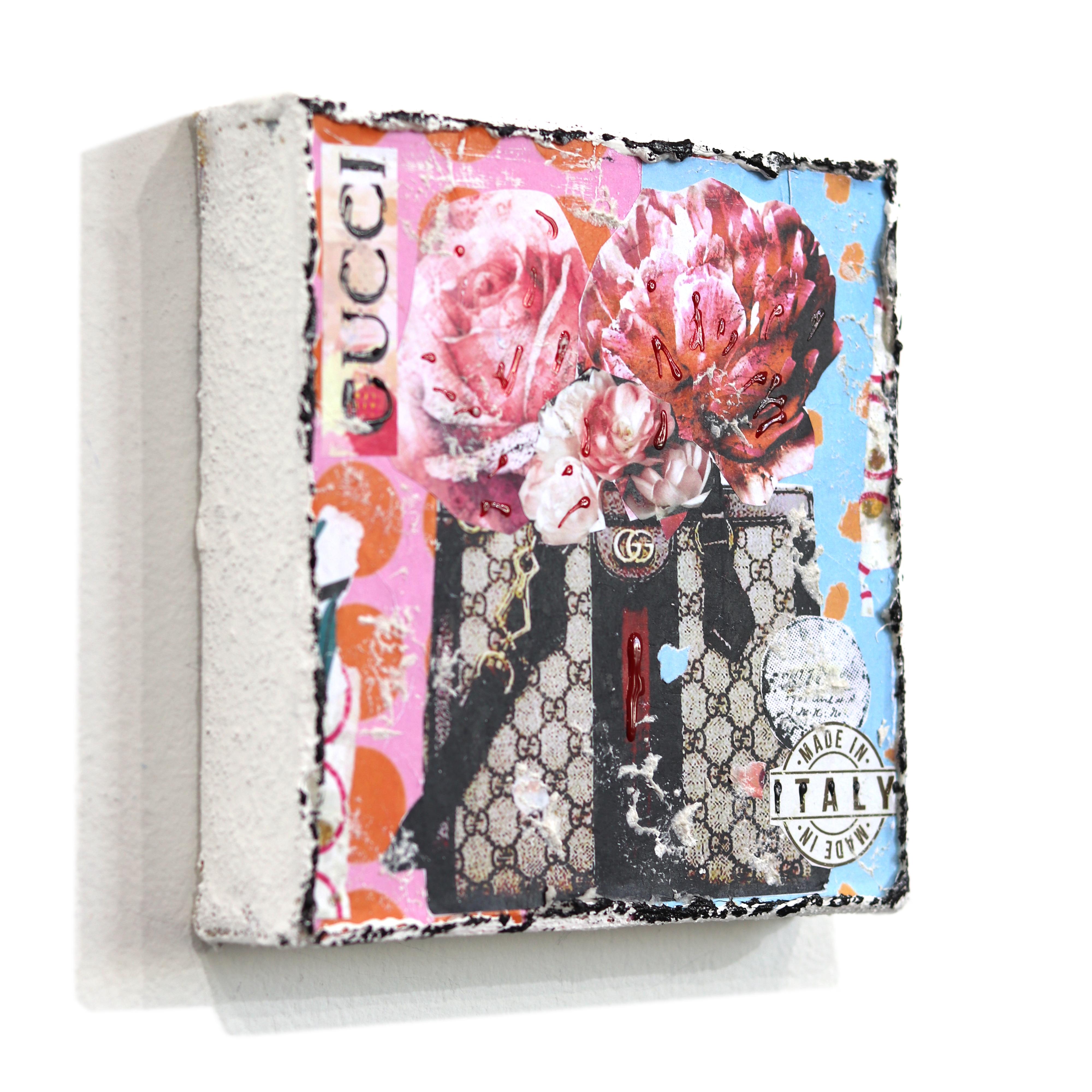 Gucci Bouquet - Original Abstract Colorful Textural Luxury Inspired Collage Art - Gris Still-Life Painting par Marion Duschletta