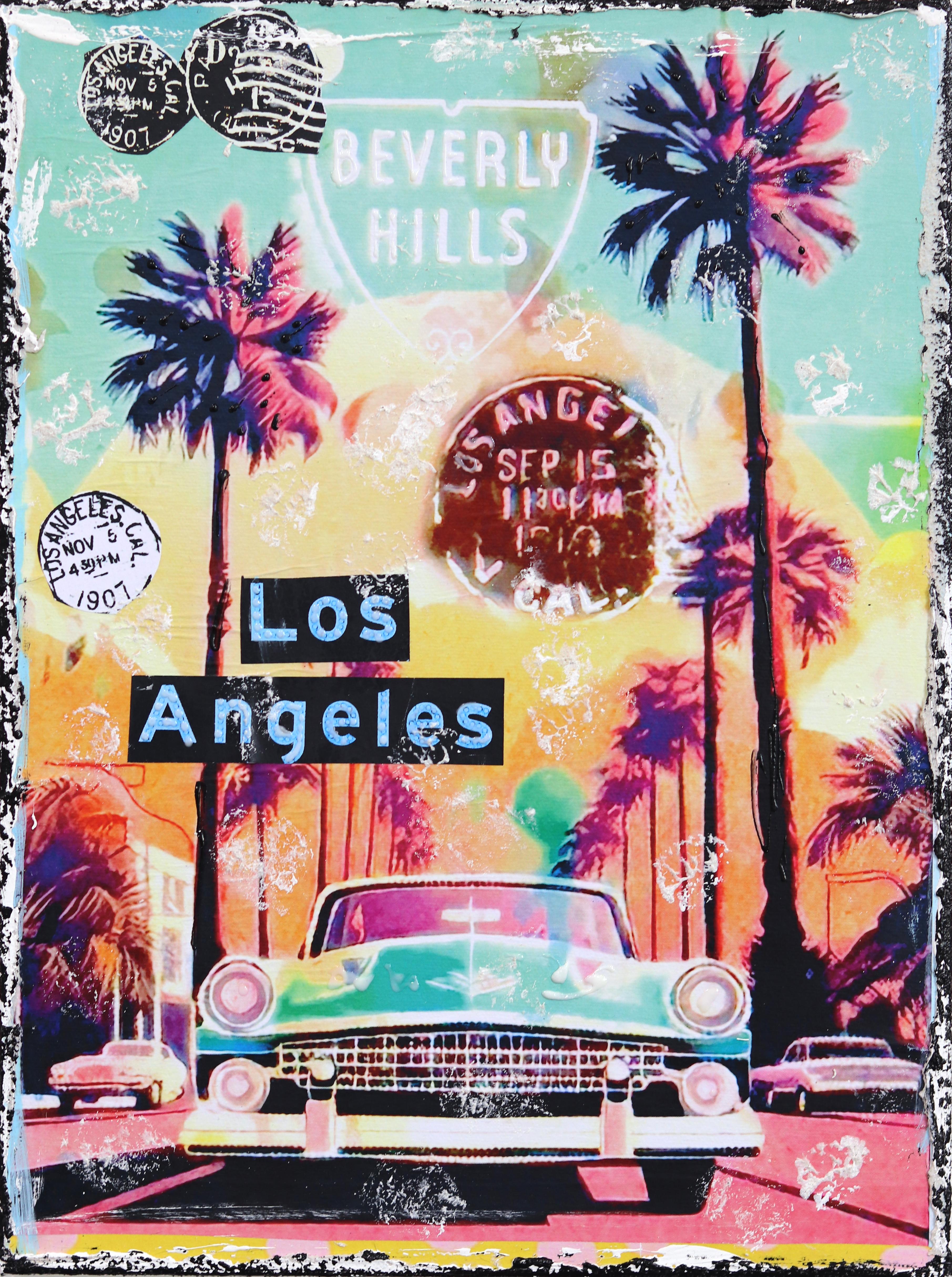 Tramonto a Los Angeles - Collage testuale di una natura morta originale e colorata della città