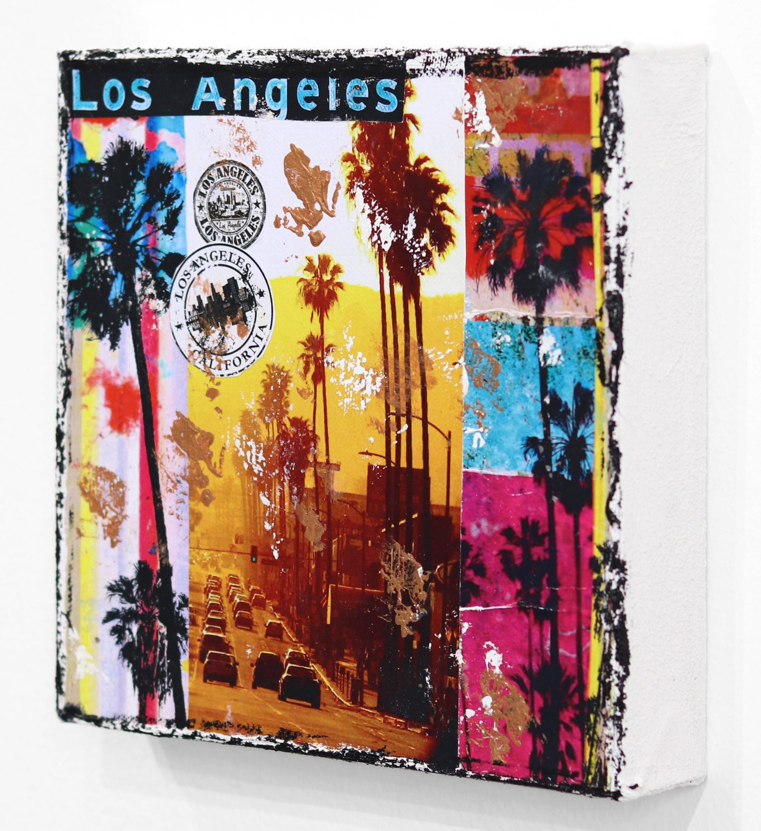 Los Angeles, CA - Original California Inspired Pop Art on Canvas - Beige Landscape Painting by Marion Duschletta