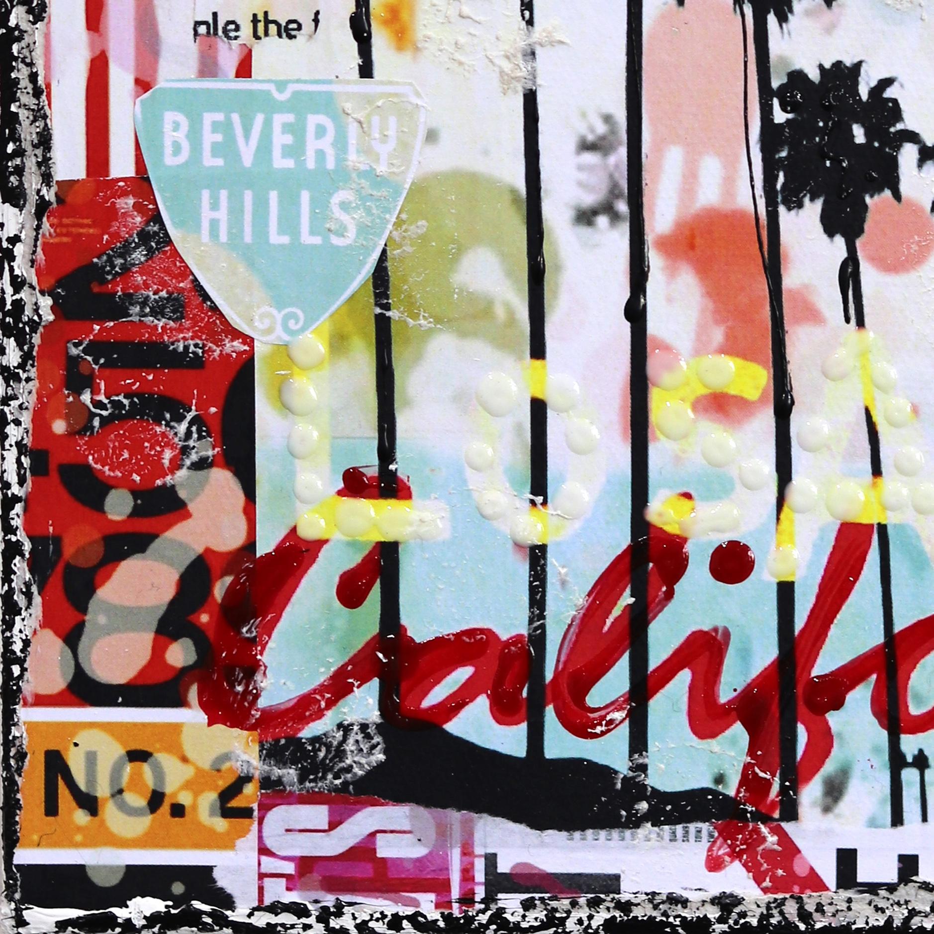 Vistas de Los Angeles - Obra de arte original collage de ciudad abstracto con textura desgastada en venta 2
