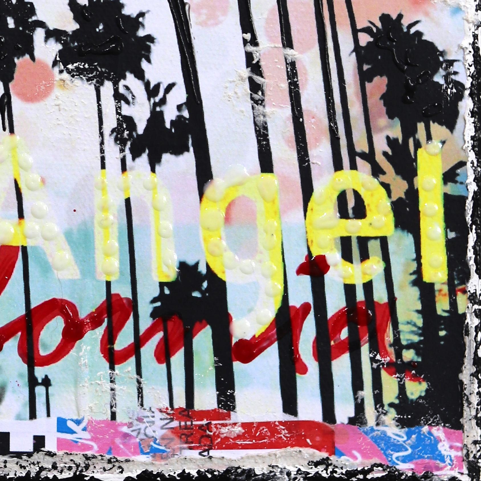 Vistas de Los Angeles - Obra de arte original collage de ciudad abstracto con textura desgastada en venta 3