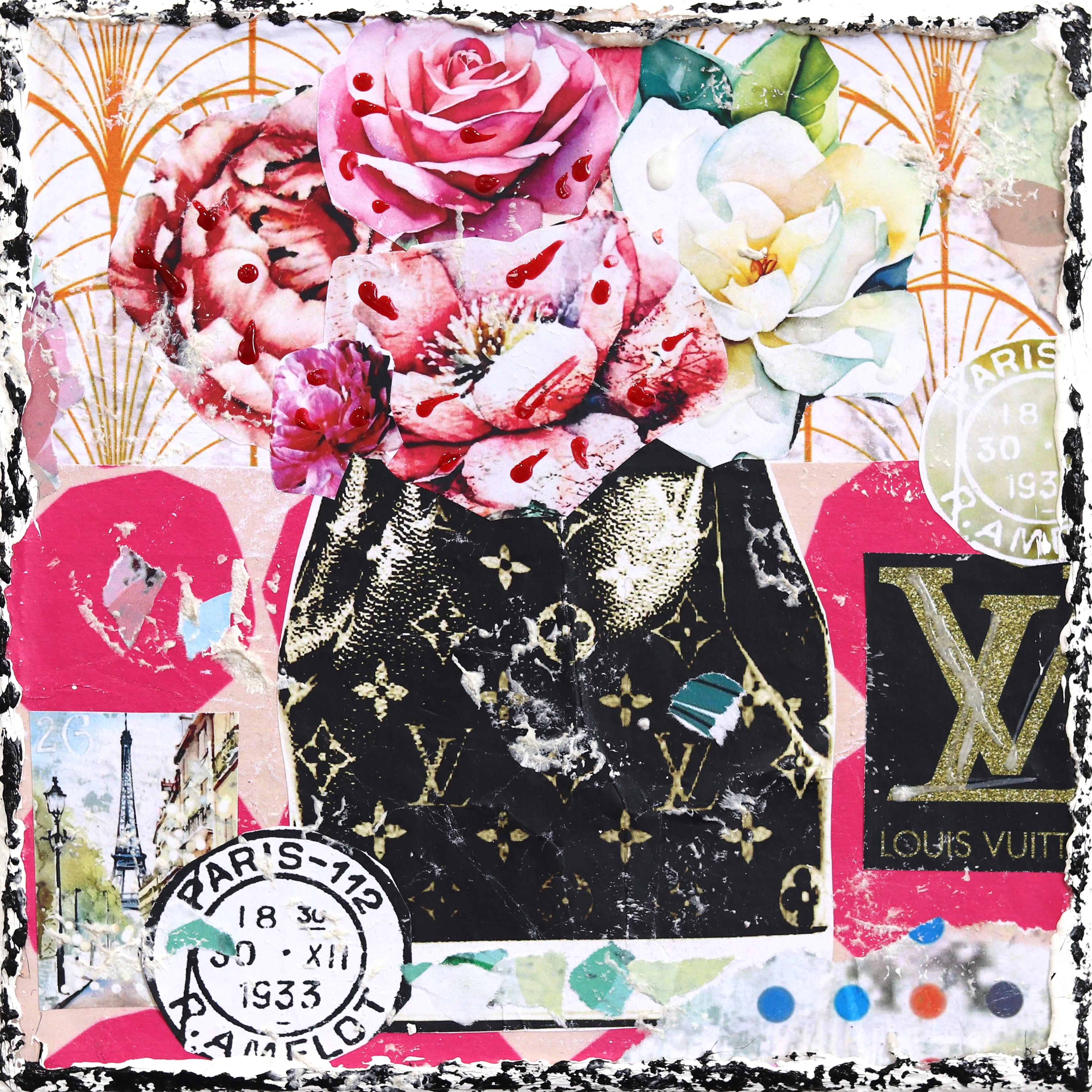 Lovely LV - Abstract Colorful Textural Luxury Pink Roses Collage Artwork