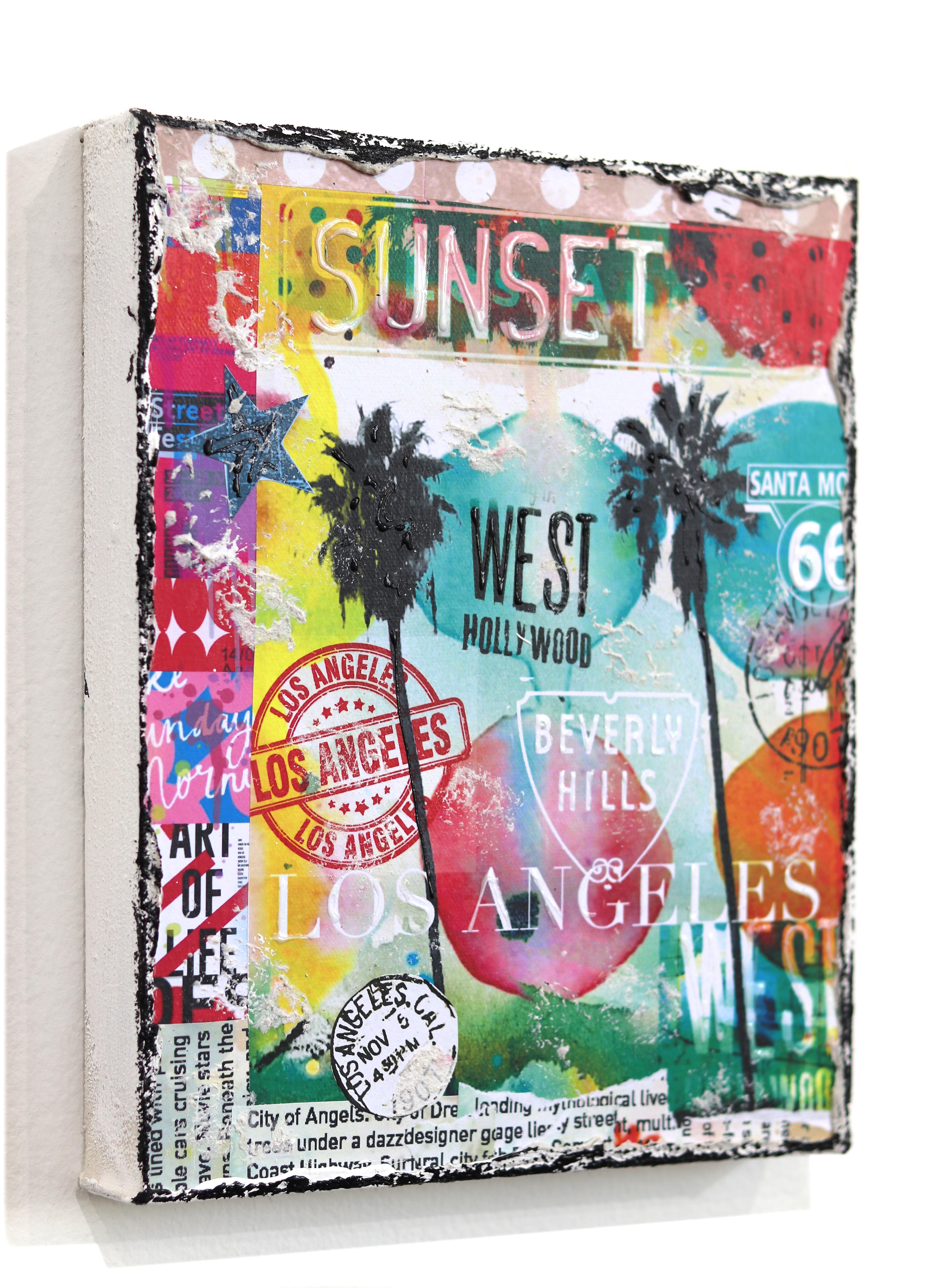 Loving Los Angeles - Original Abstract Textural Distressed City Collage Art - Gray Still-Life Painting by Marion Duschletta