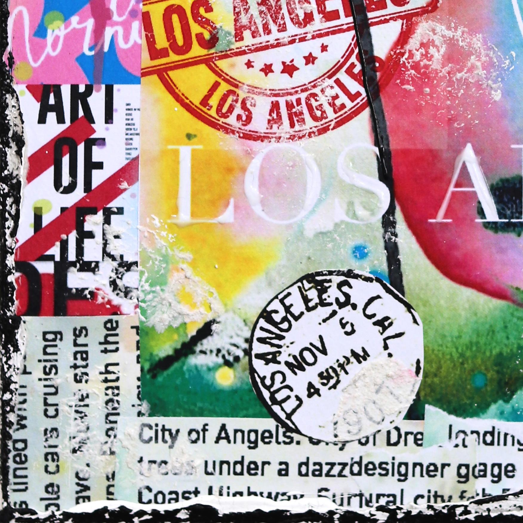 Loving Los Angeles - Original Abstract Textural Distressed City Collage Art For Sale 2