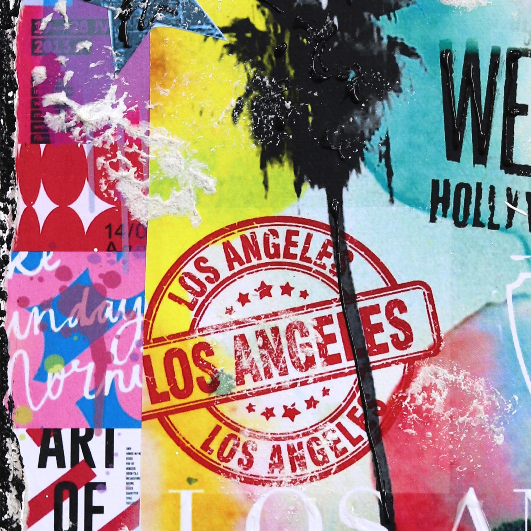 Loving Los Angeles - Original Abstract Textural Distressed City Collage Art For Sale 4