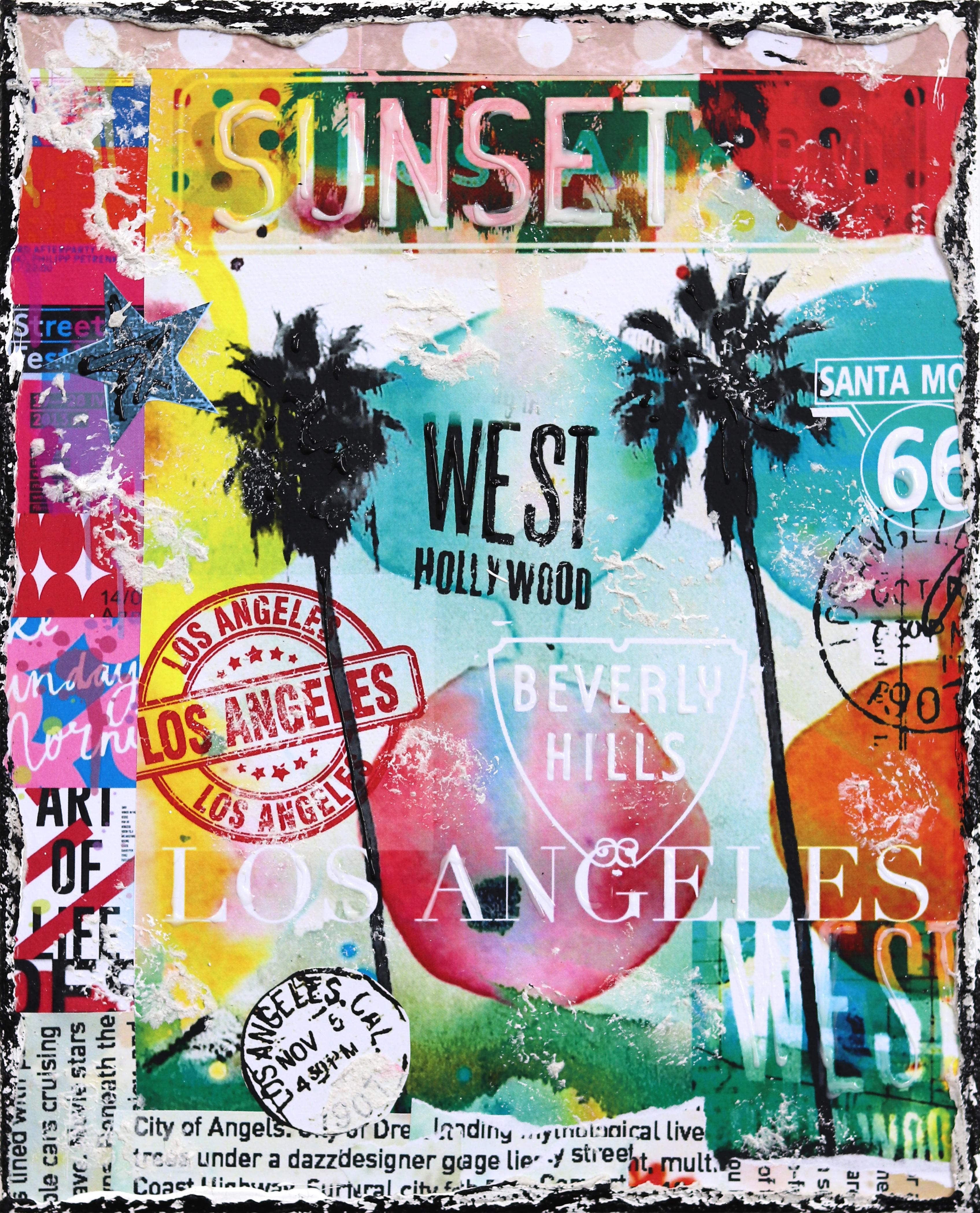Marion Duschletta Still-Life Painting - Loving Los Angeles - Original Abstract Textural Distressed City Collage Art